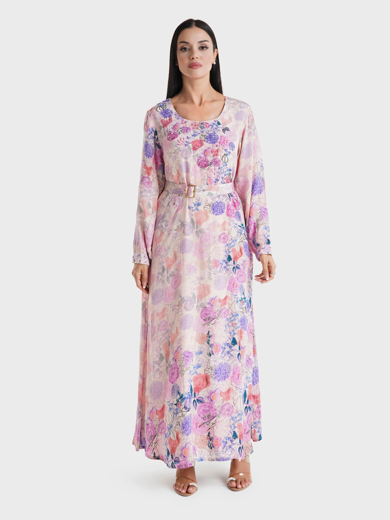 Light Pink Floral Printed Viscose Crepe Maxi Dress (VDK328) - Image 2