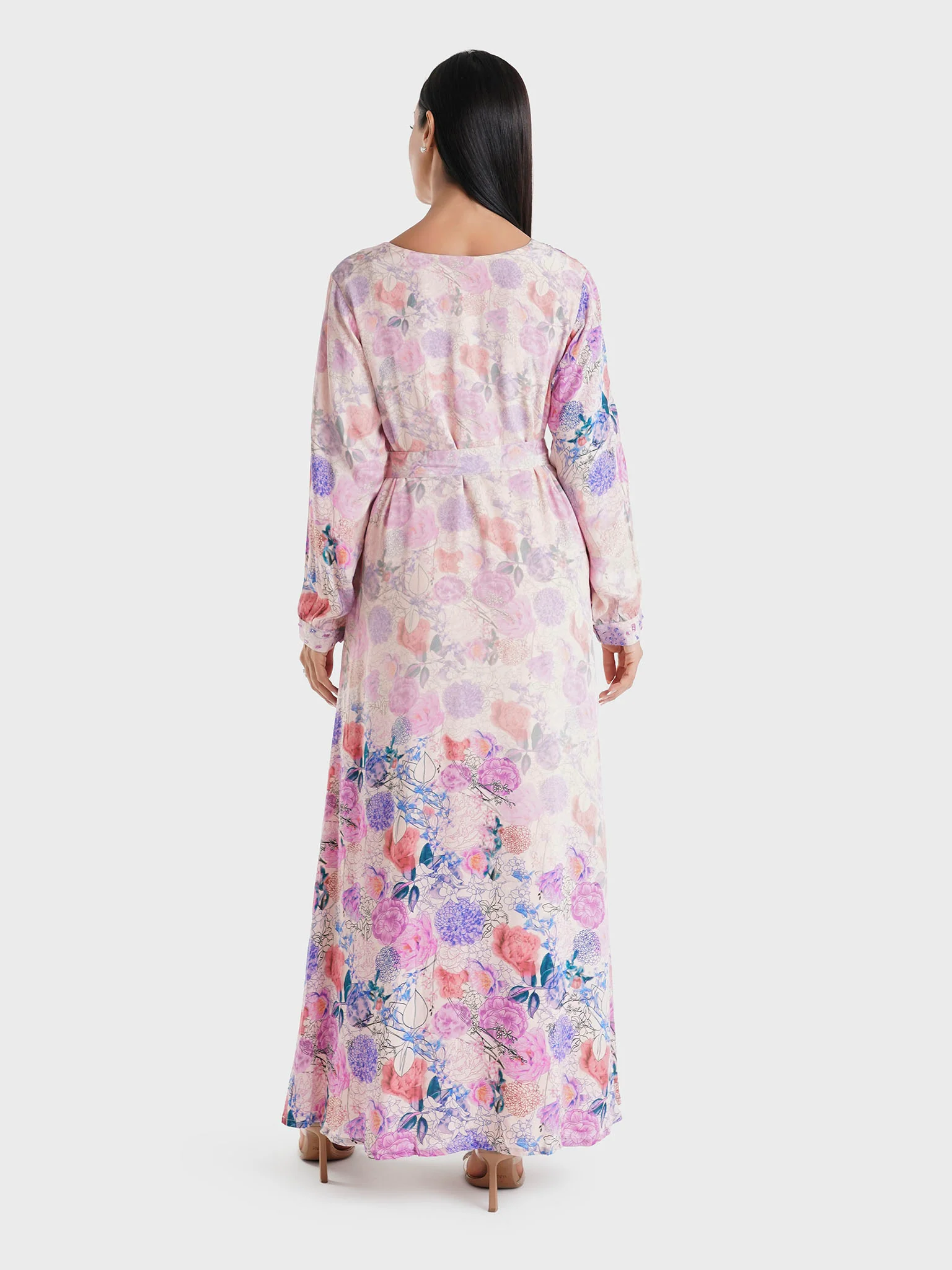 Light Pink Floral Printed Viscose Crepe Maxi Dress (VDK328) - Image 4