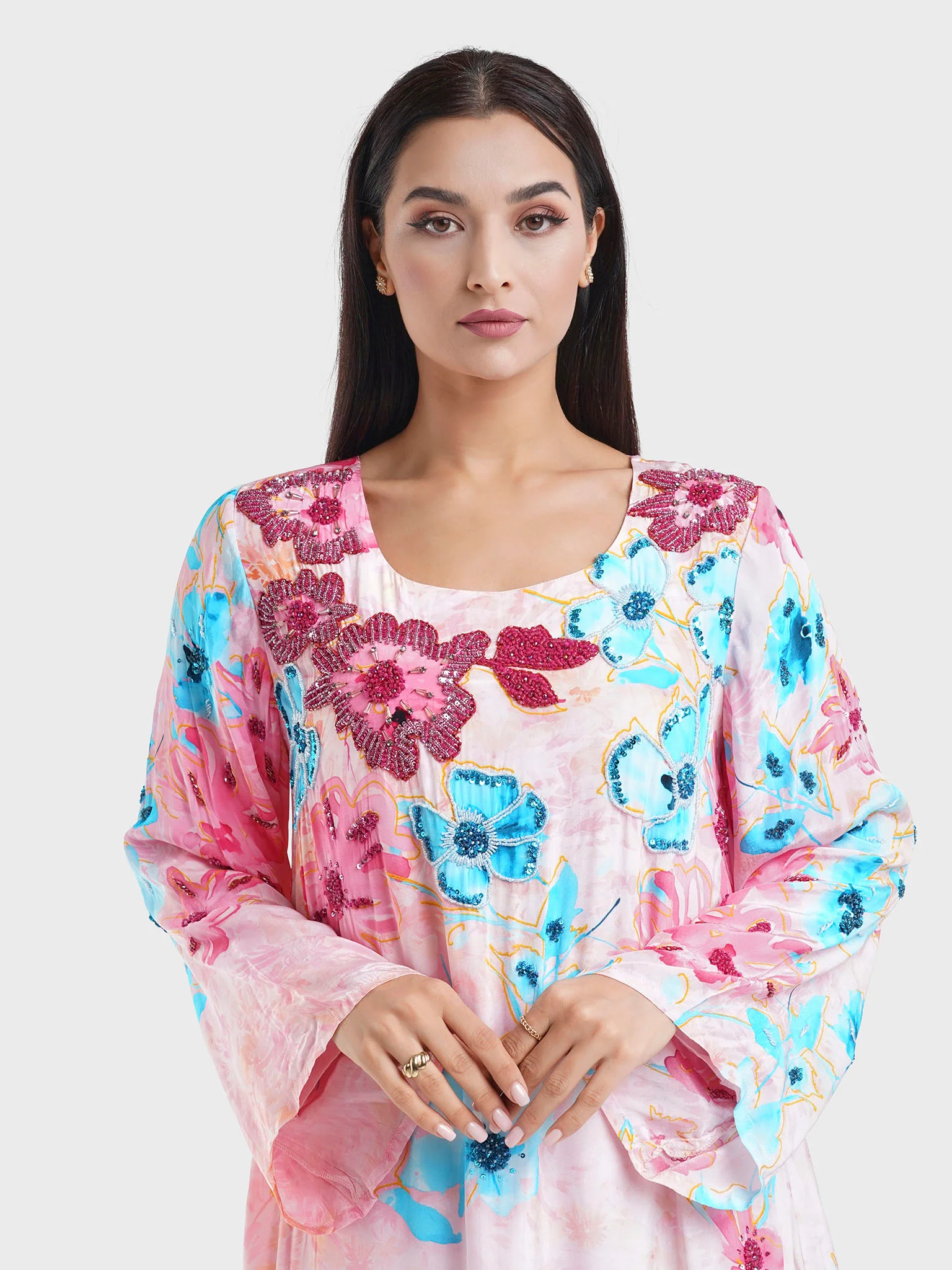 Visose Floral Print Beadwork Ladies Dress (VDK338)