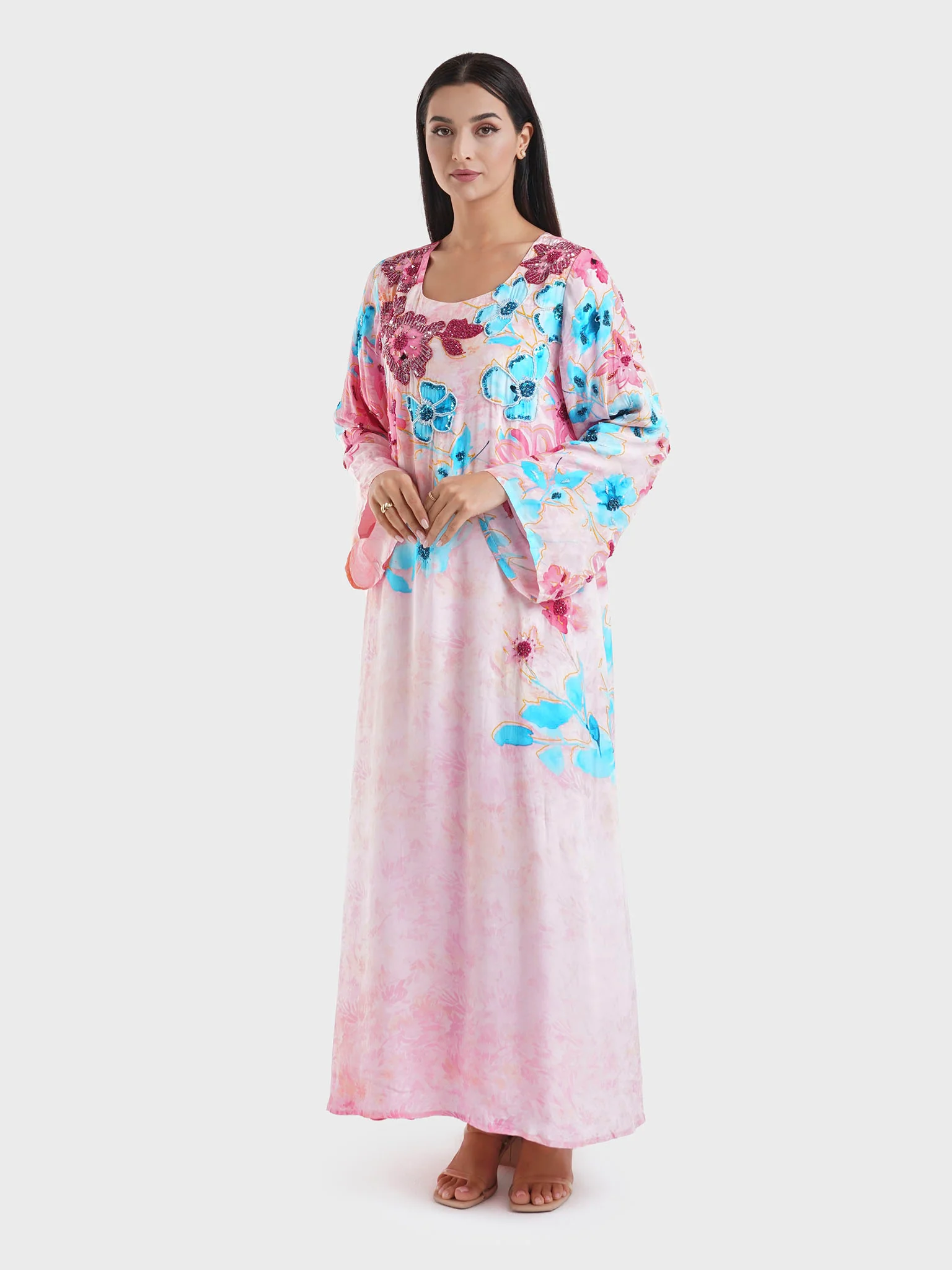 Visose Floral Print Beadwork Ladies Dress (VDK338) - Image 3
