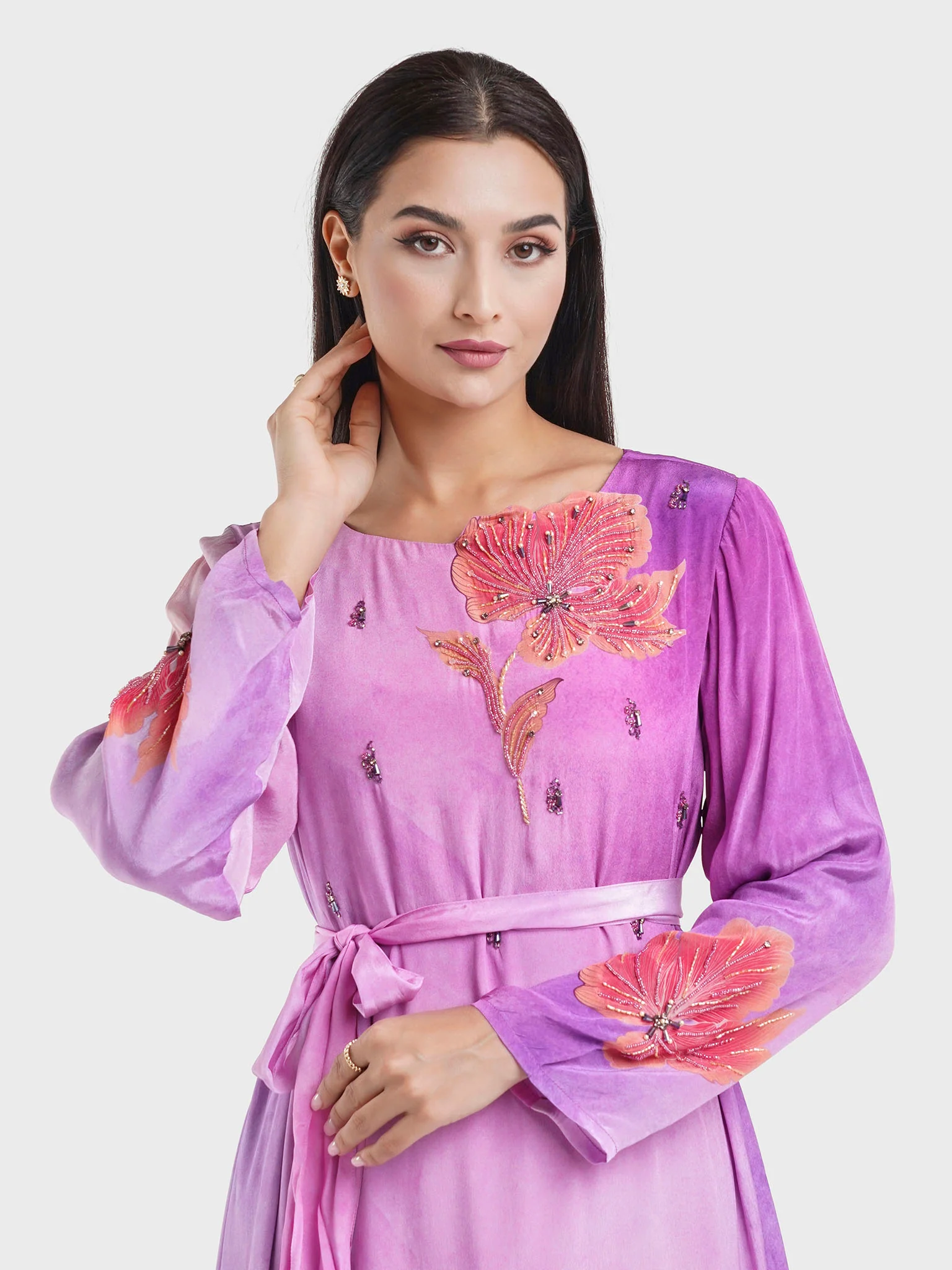 Puprle Floral Print Viscose Dress (VDK342)