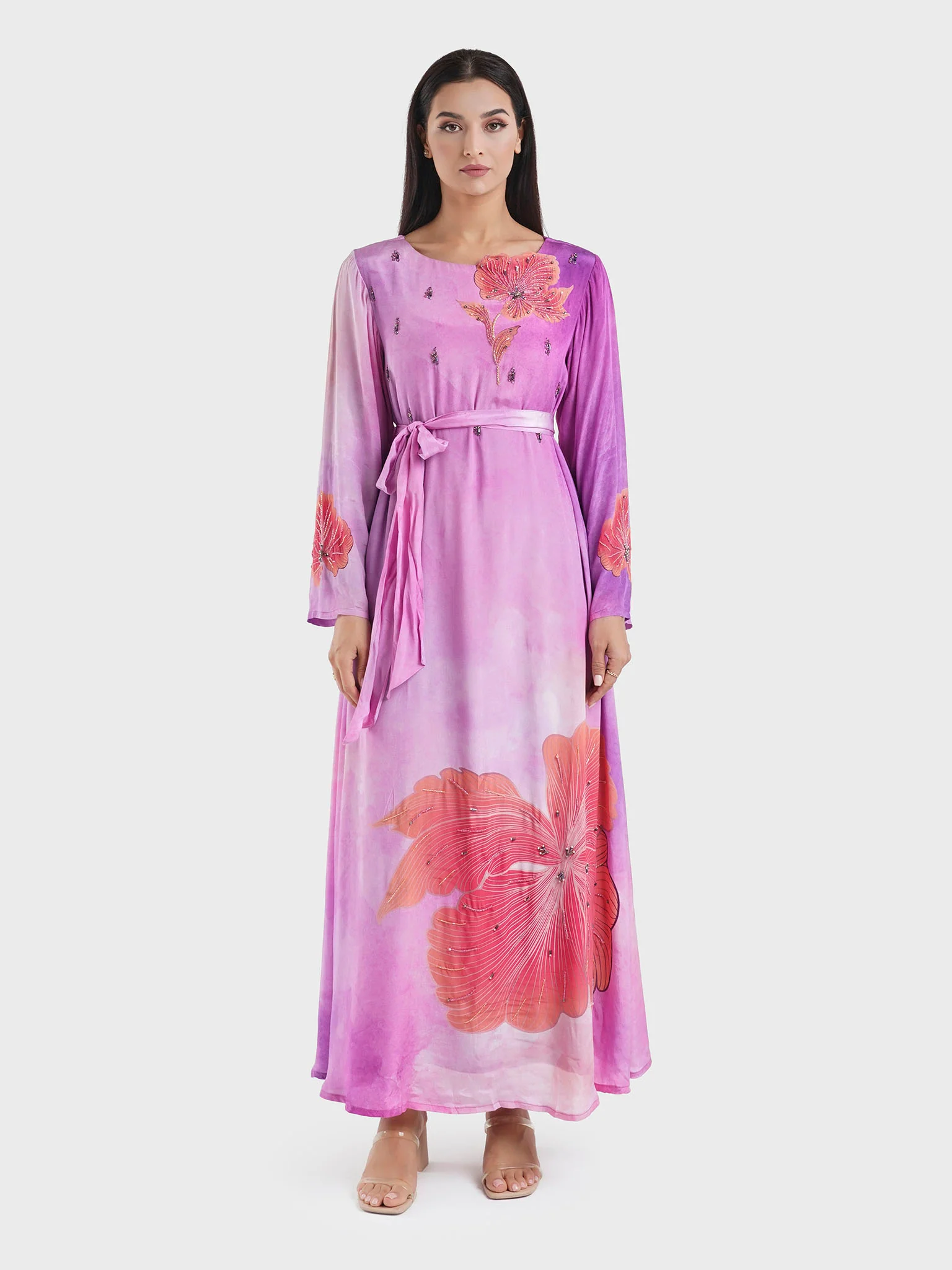 Puprle Floral Print Viscose Dress (VDK342) - Image 2