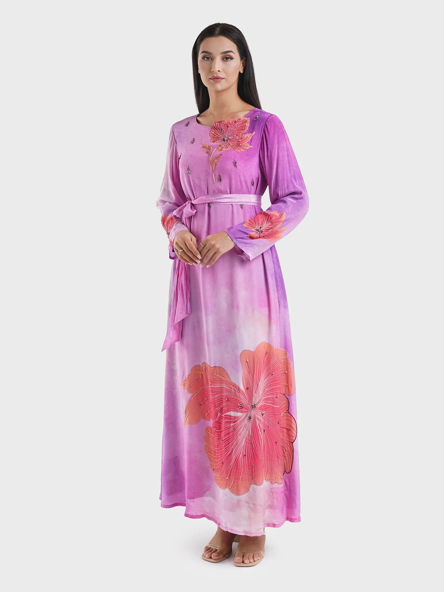 Puprle Floral Print Viscose Dress (VDK342) - Image 3