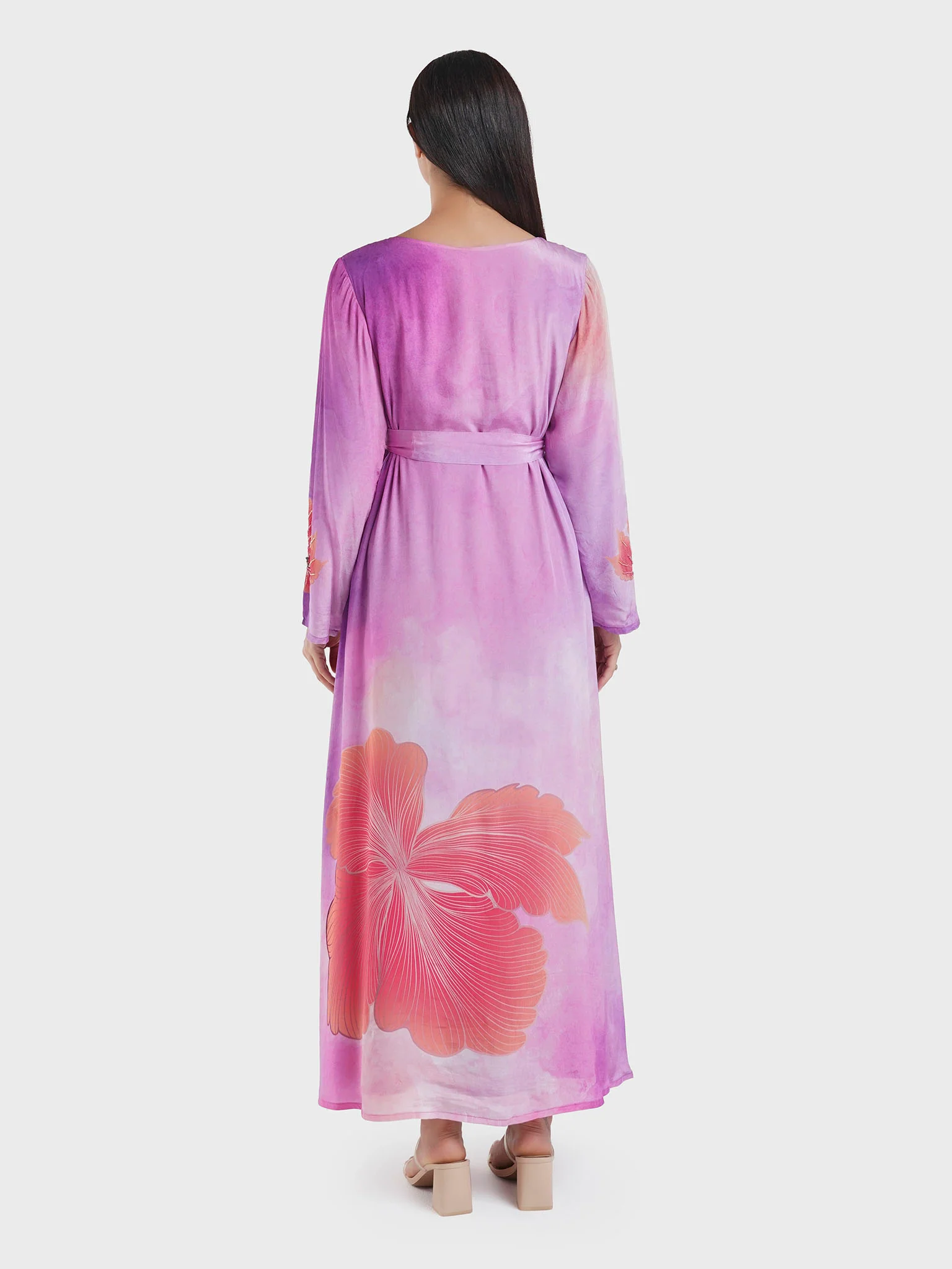Puprle Floral Print Viscose Dress (VDK342) - Image 4