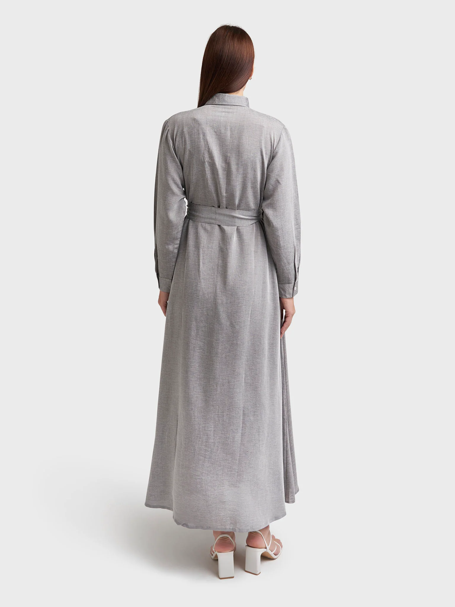 Ash Grey Shirt Dress with Handwork (VDP408) - Image 3