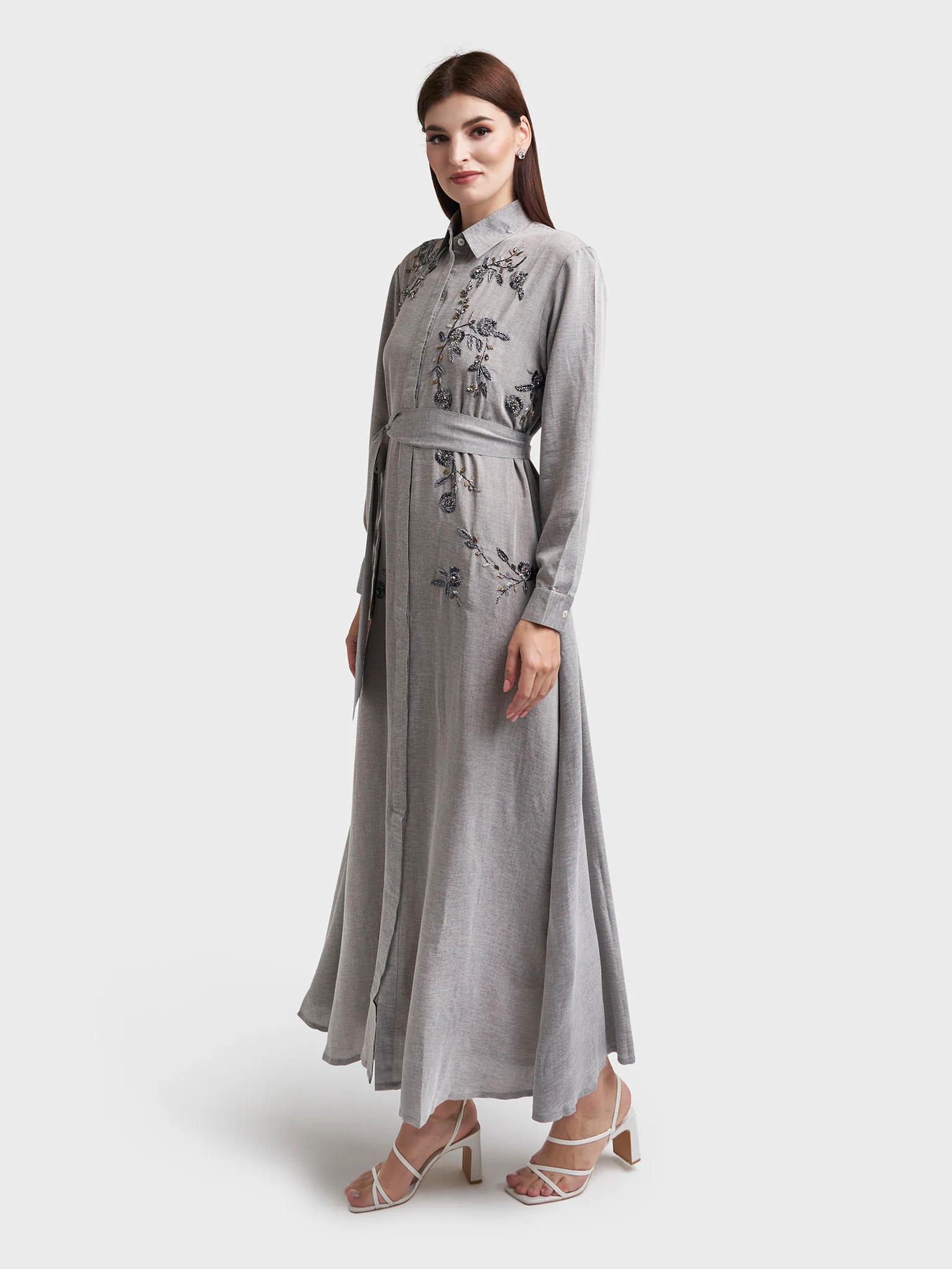 Ash Grey Shirt Dress with Handwork (VDP408) - Image 4