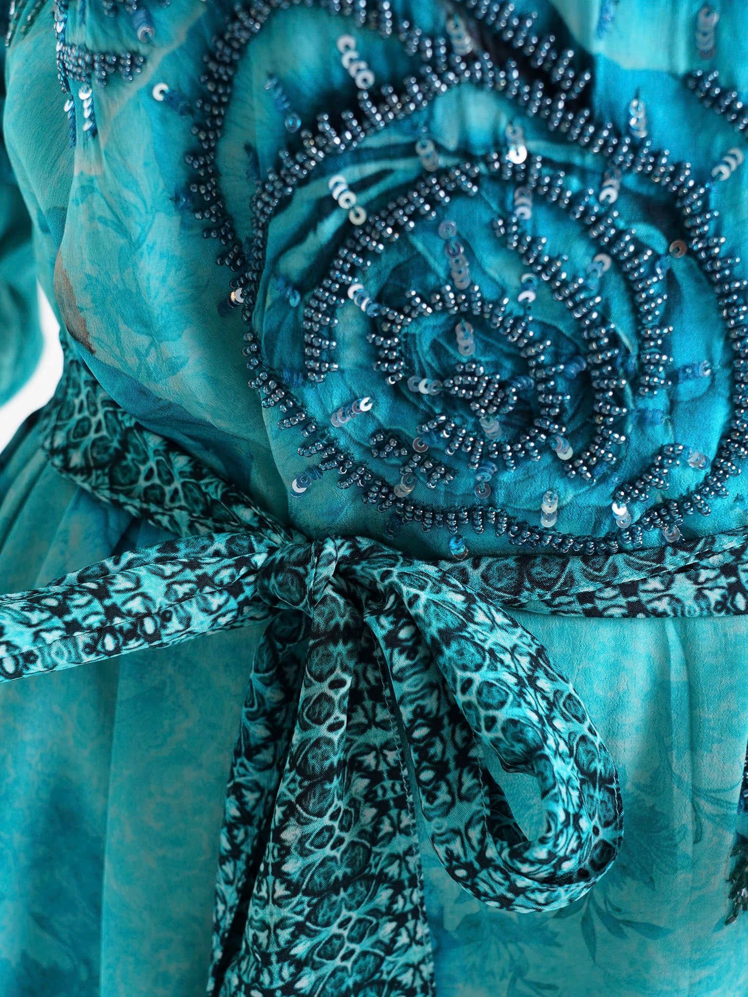 Blue Floral Printed Viscose Crepe Hand Work Maxi Dress (VDU808) - Image 5