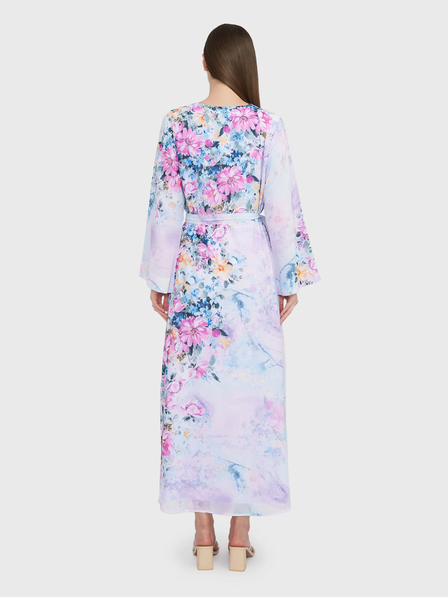 Floral Print Lavender Georgette Maxi Dress (VDU812) - Image 4