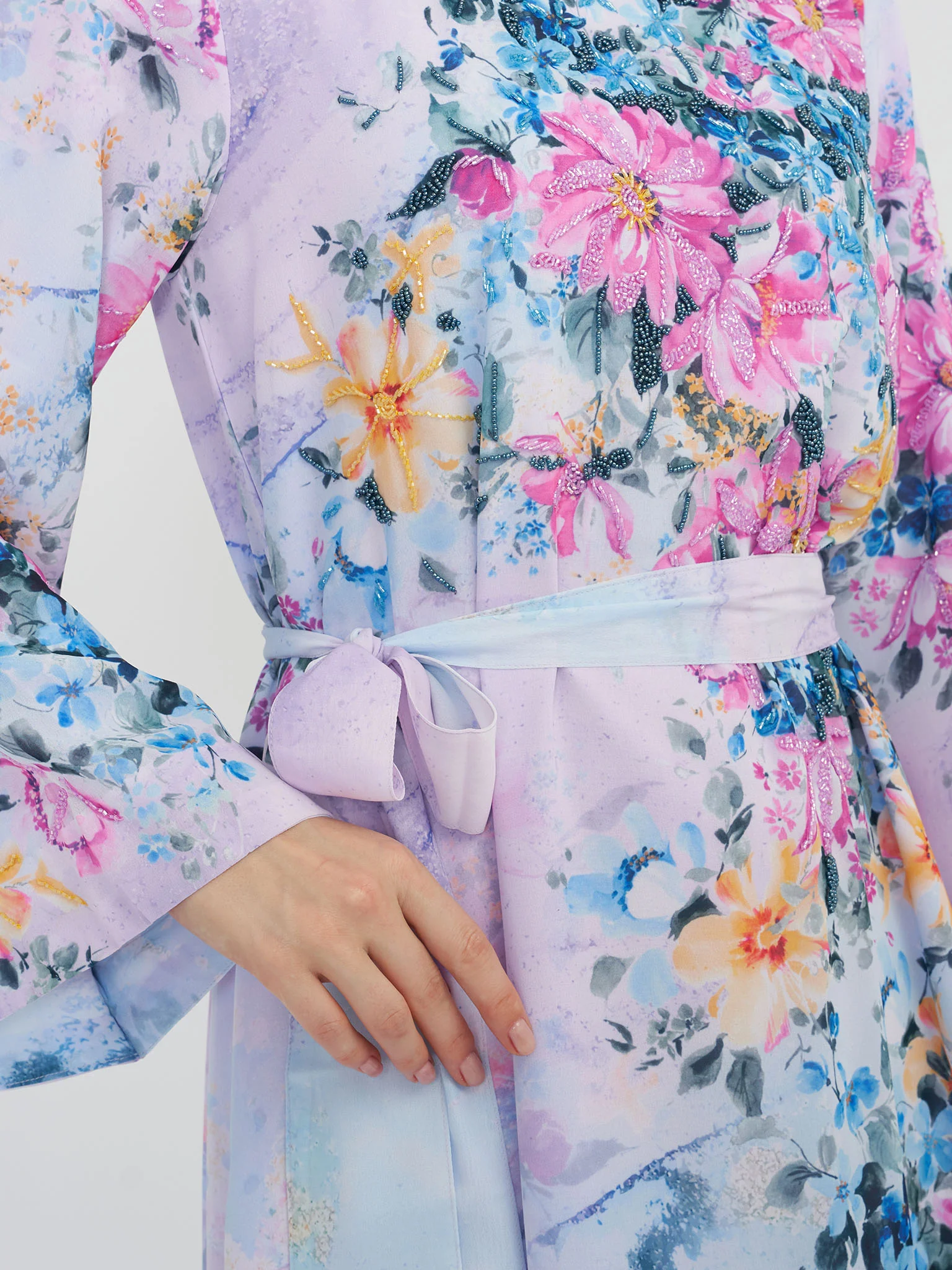 Floral Print Lavender Georgette Maxi Dress (VDU812) - Image 5