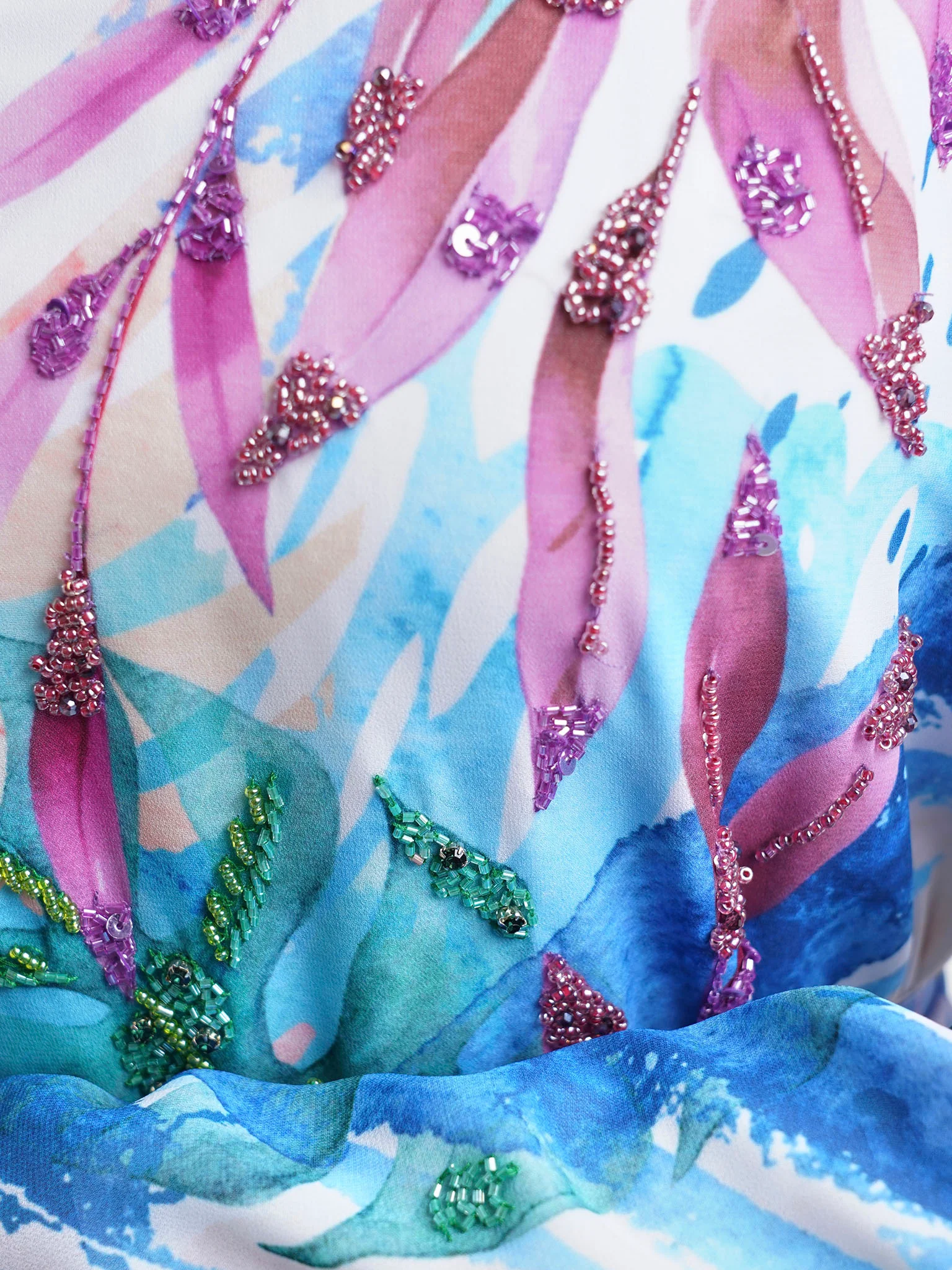 Blue Georgette Tropical Print Long Dress (VDU815) - Image 5