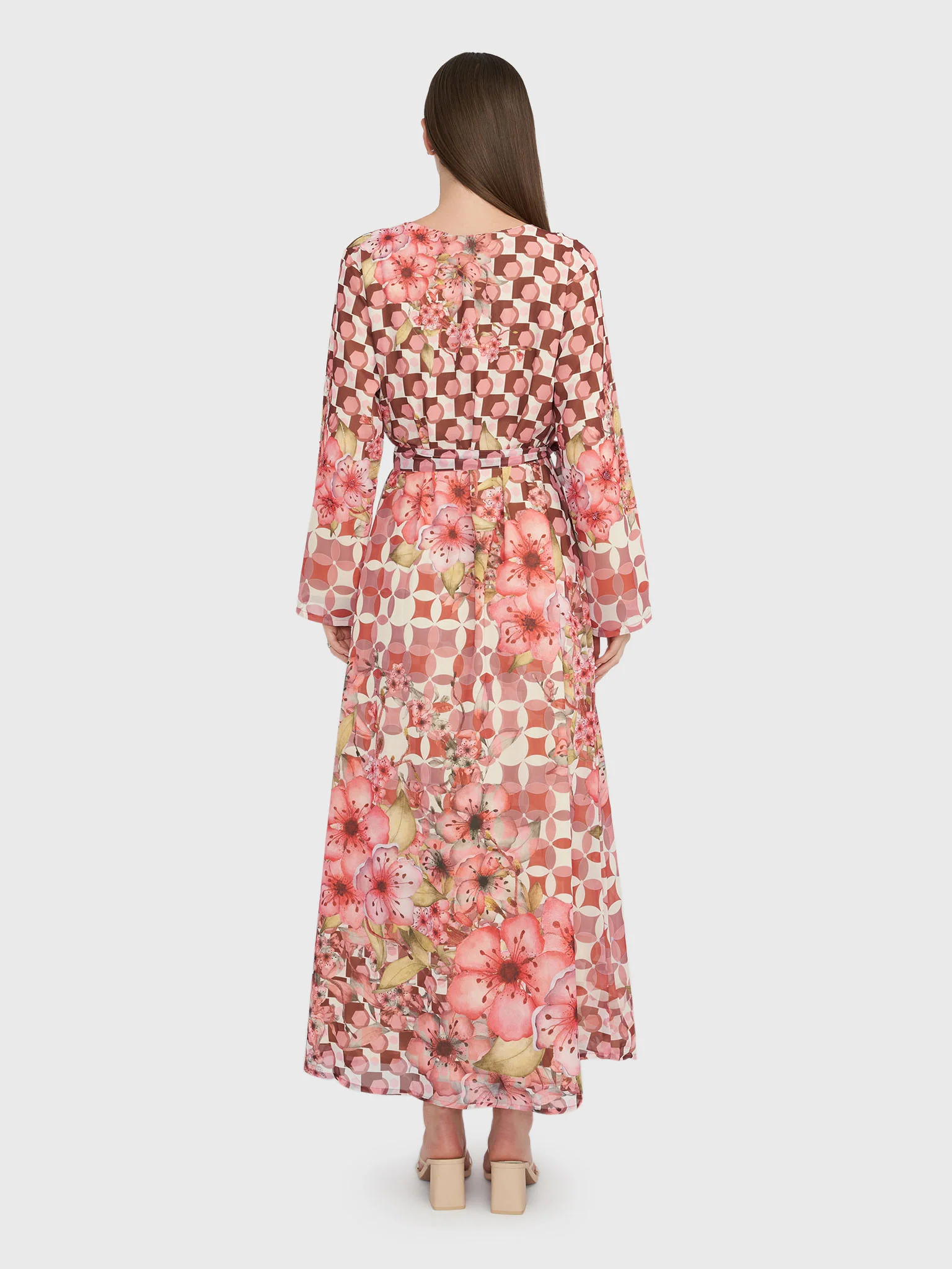 Oldrose Geometric Beadwork Georgette Maxi Dress (VDU819) - Image 4