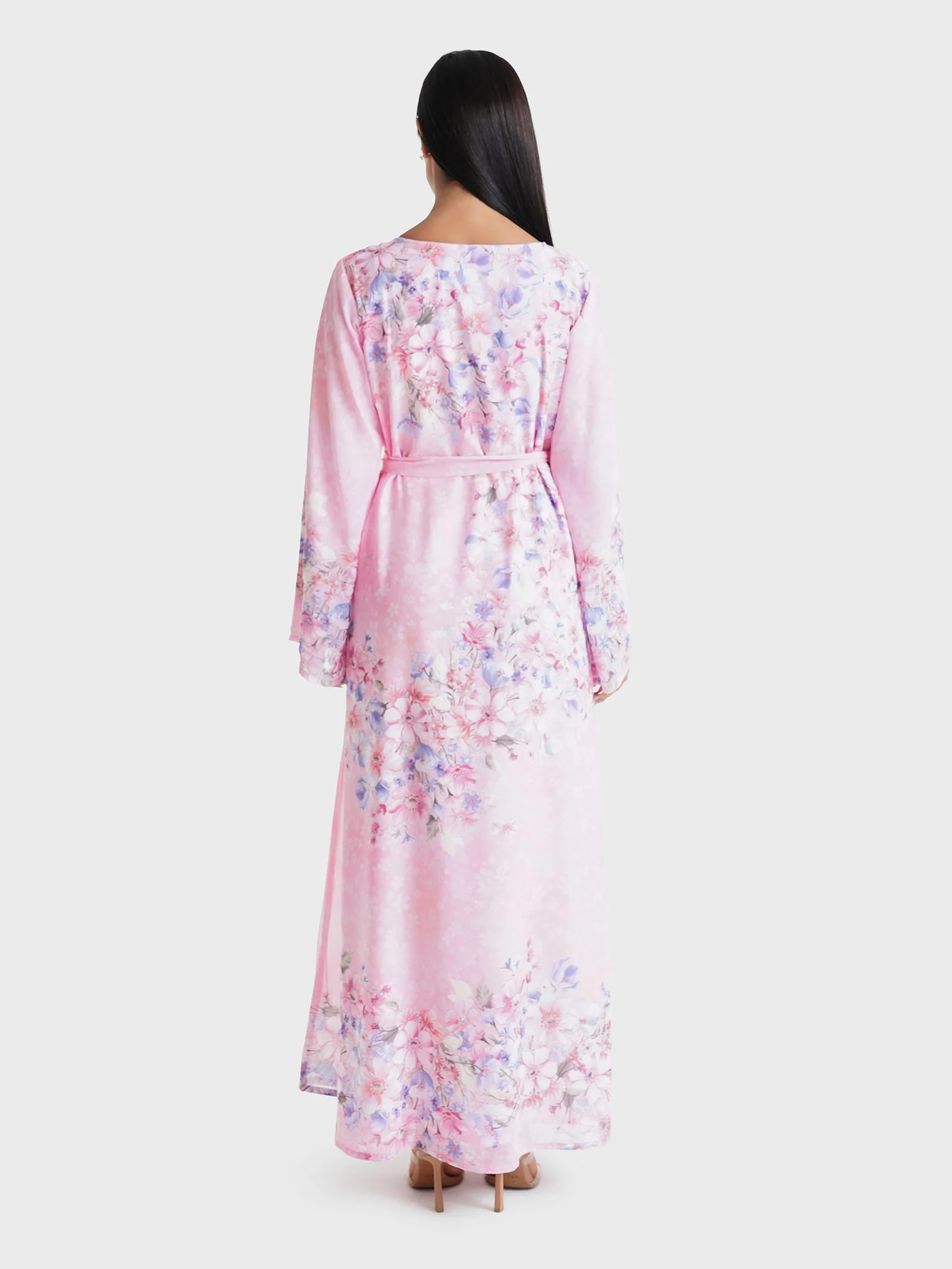 Pink Floral Printed Faux Georgette Stone Work Maxi Dress (VDU820) - Image 4
