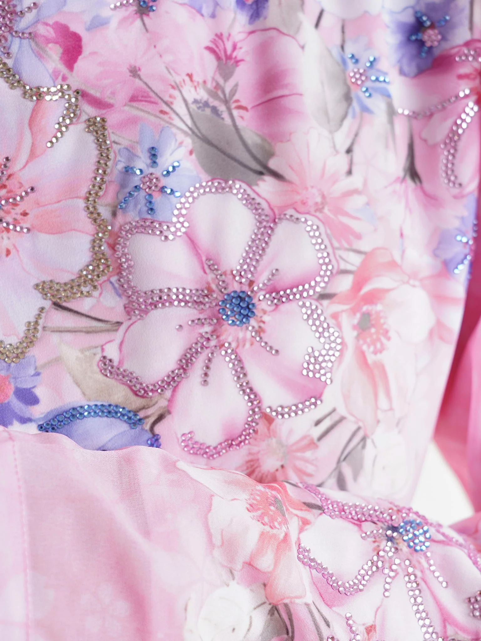 Pink Floral Printed Faux Georgette Stone Work Maxi Dress (VDU820) - Image 5