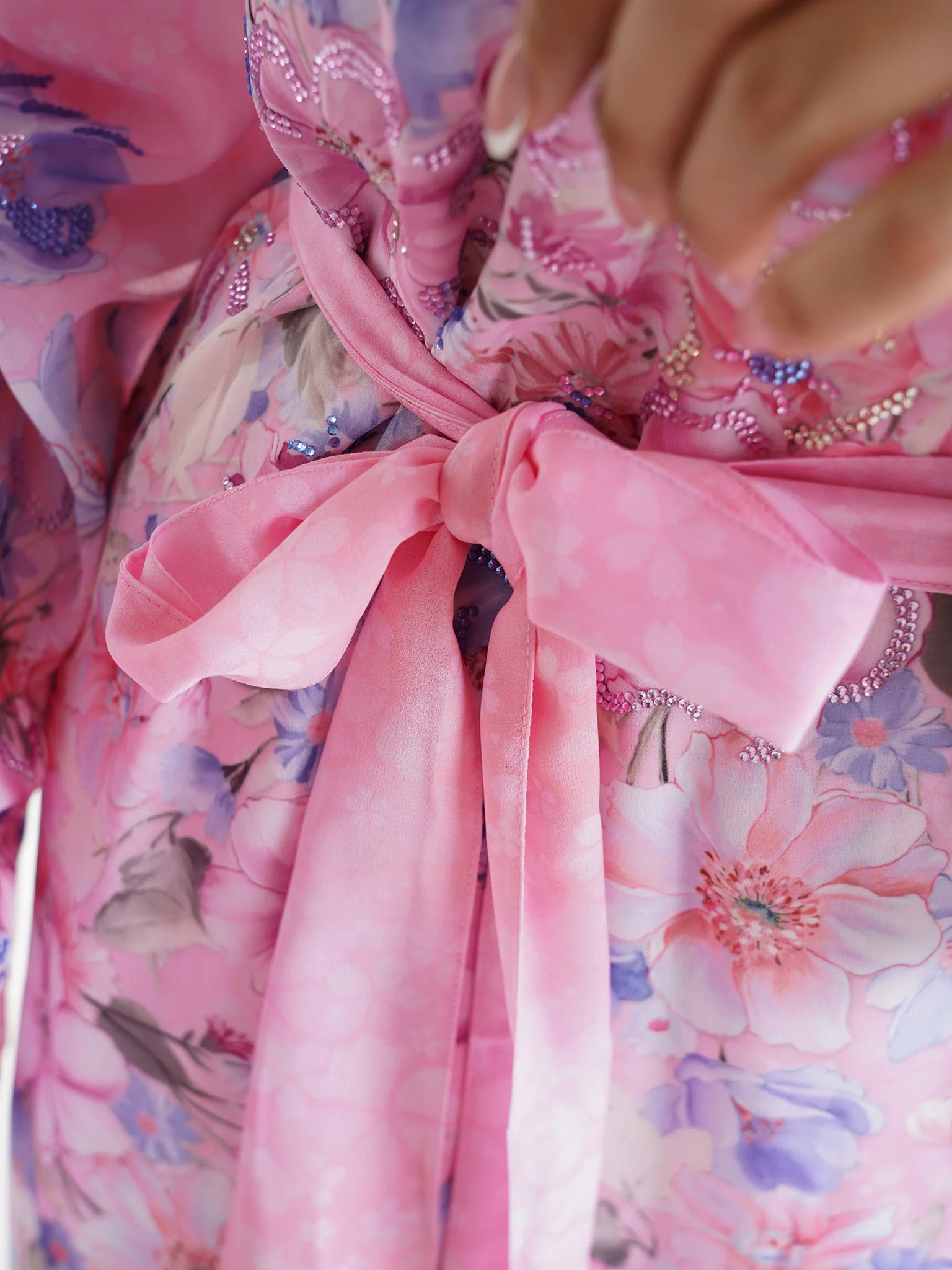 Pink Floral Printed Faux Georgette Stone Work Maxi Dress (VDU820) - Image 6