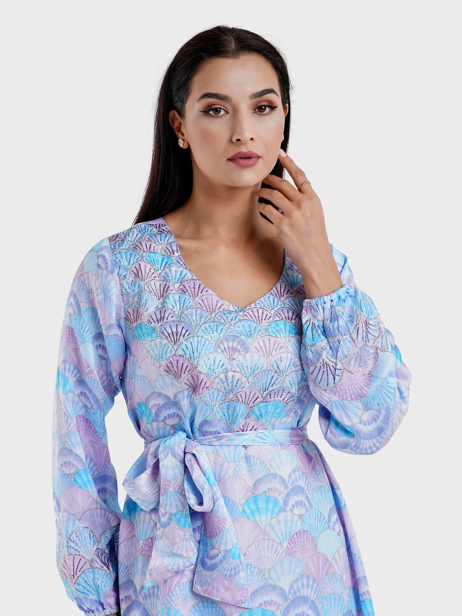 Blue Digital Scallop Shell Print Dress (VW206)