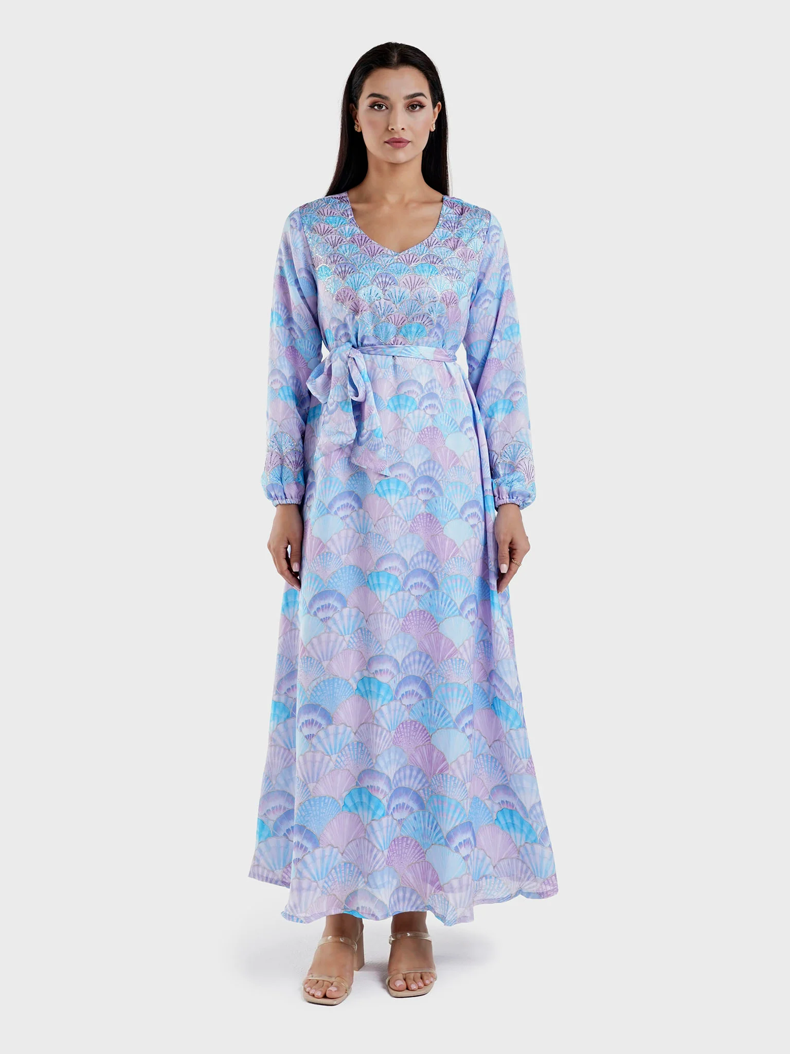 Blue Digital Scallop Shell Print Dress (VW206) - Image 2