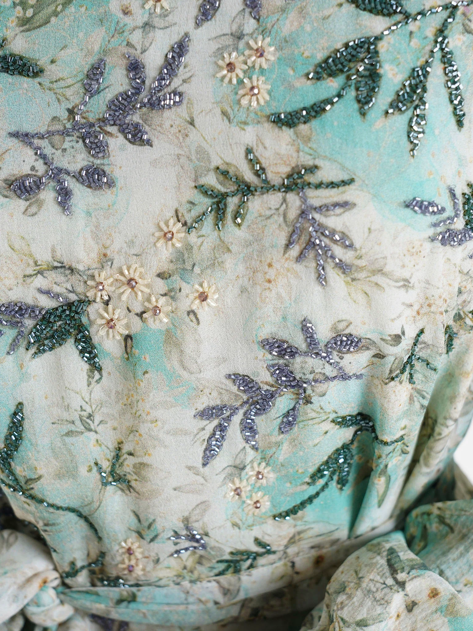 Green Floral Printed Chiffon Hand Work Maxi Dress (VW214) - Image 5