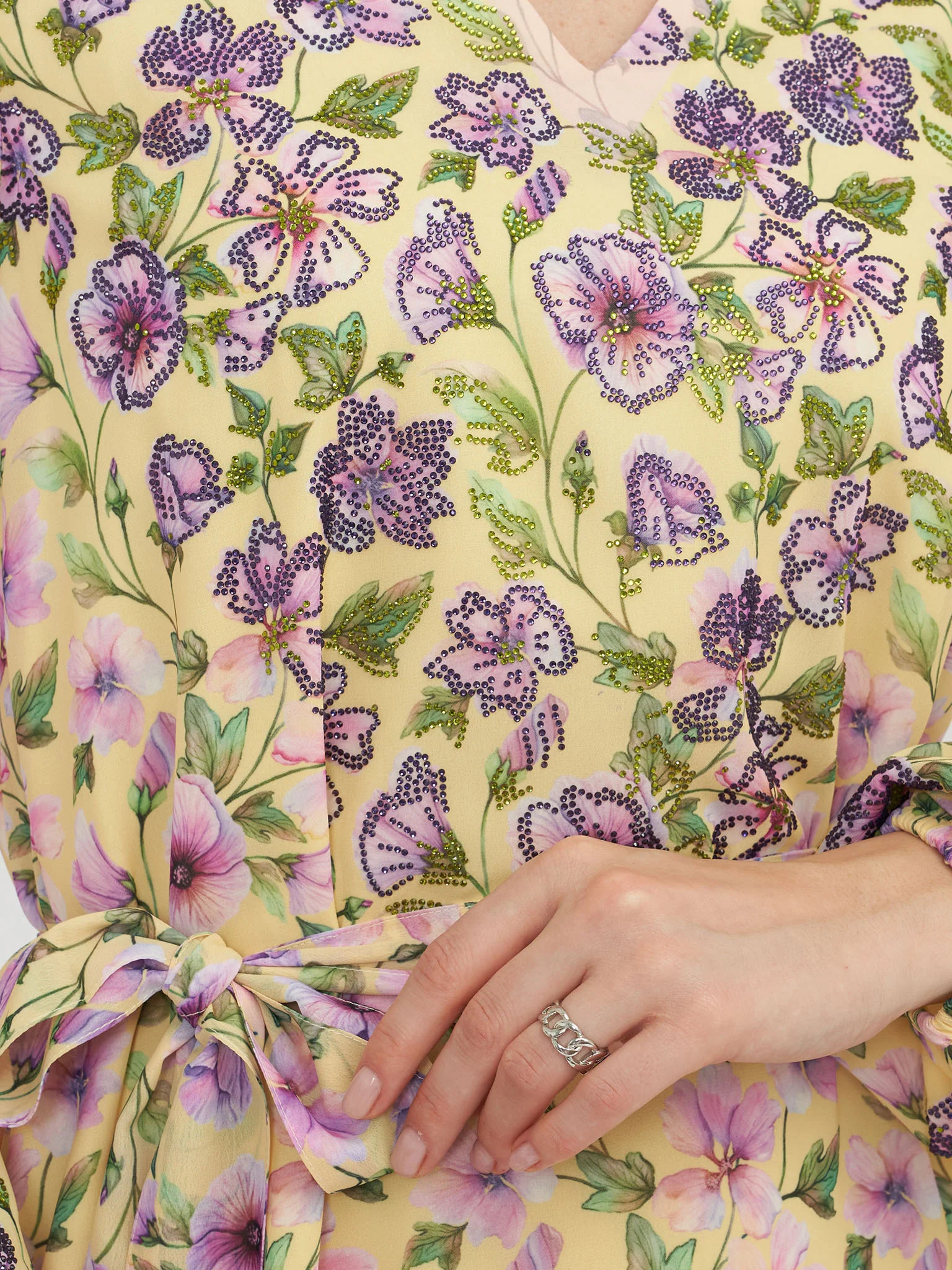 Yellow Georgette Maxi Dress with Purple Flowers (VW237) - Image 5