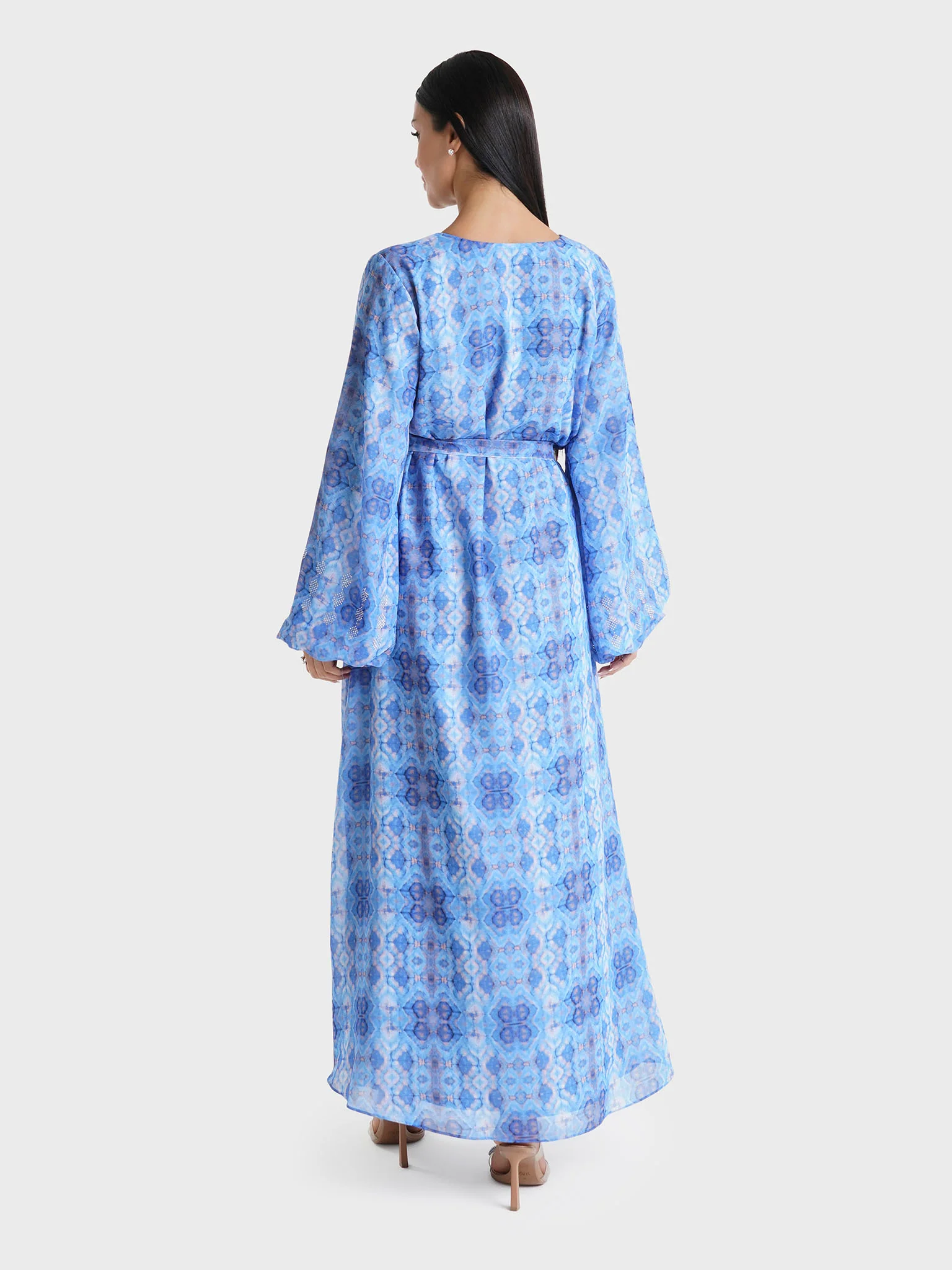 Blue Abstract Printed Faux Georgette Stone Work Maxi Dress (VW250) - Image 4