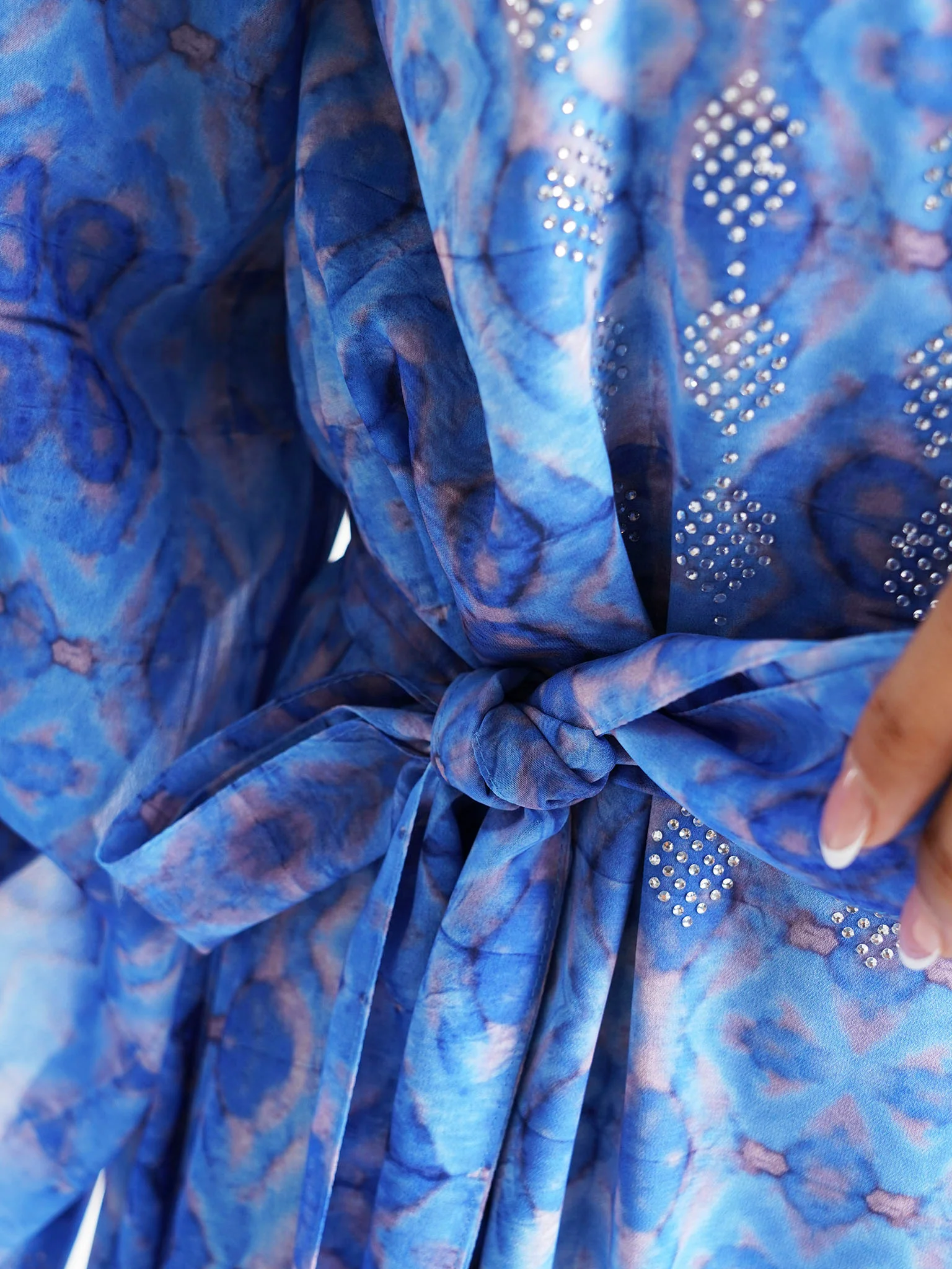 Blue Abstract Printed Faux Georgette Stone Work Maxi Dress (VW250) - Image 6