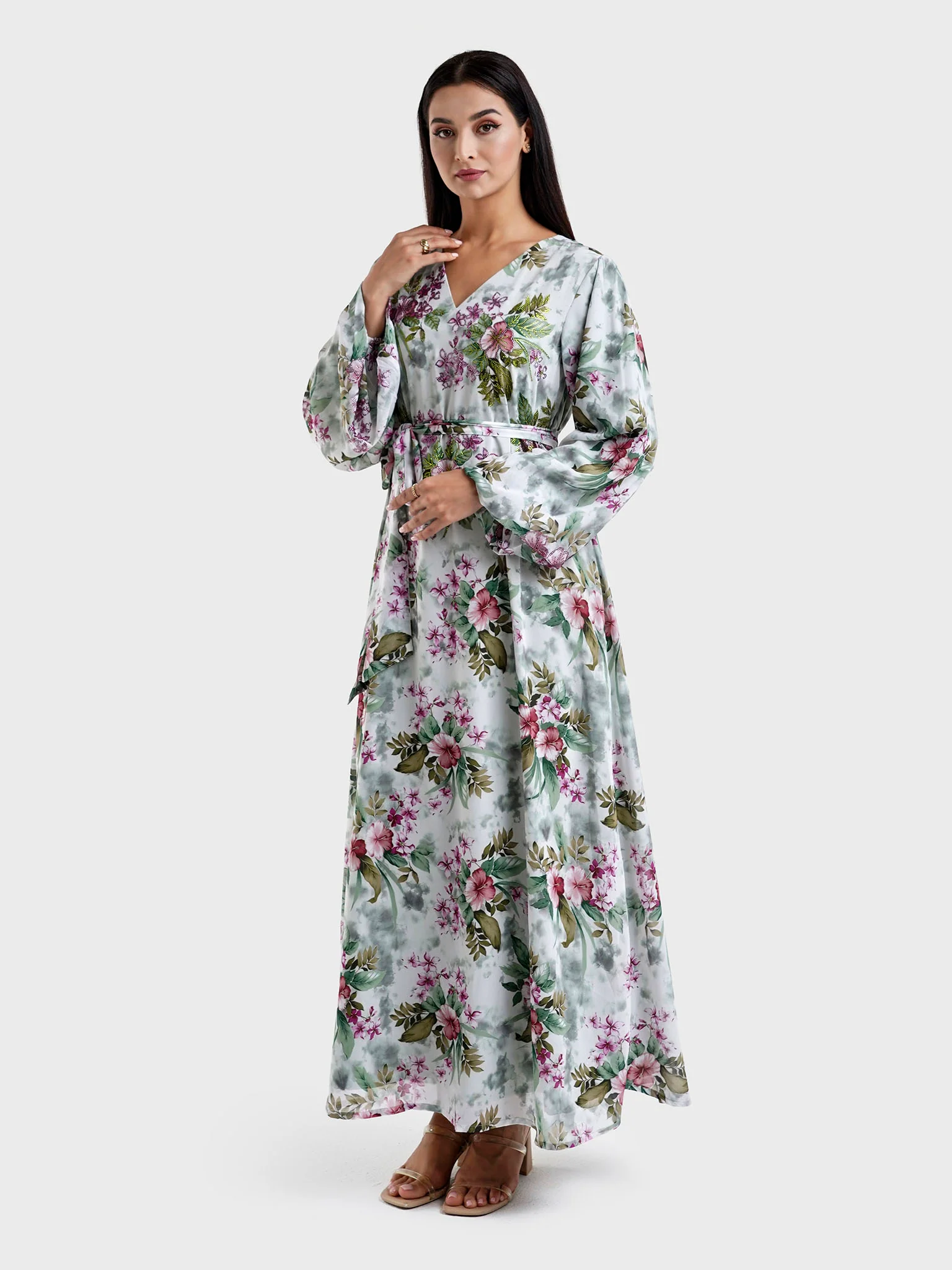 Grey Georgette Digital Floral Print Dress (VY02) - Image 3