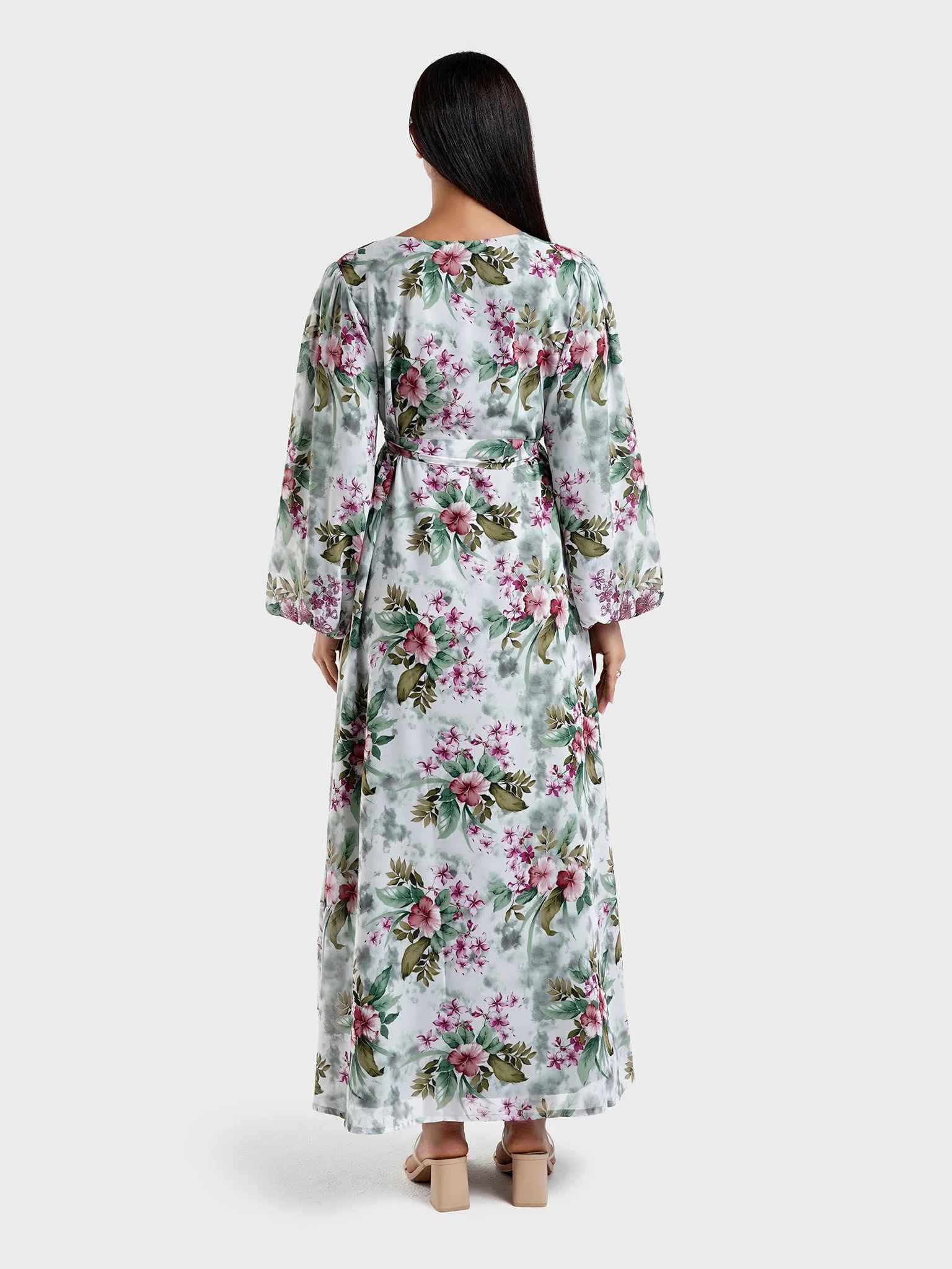 Grey Georgette Digital Floral Print Dress (VY02) - Image 4