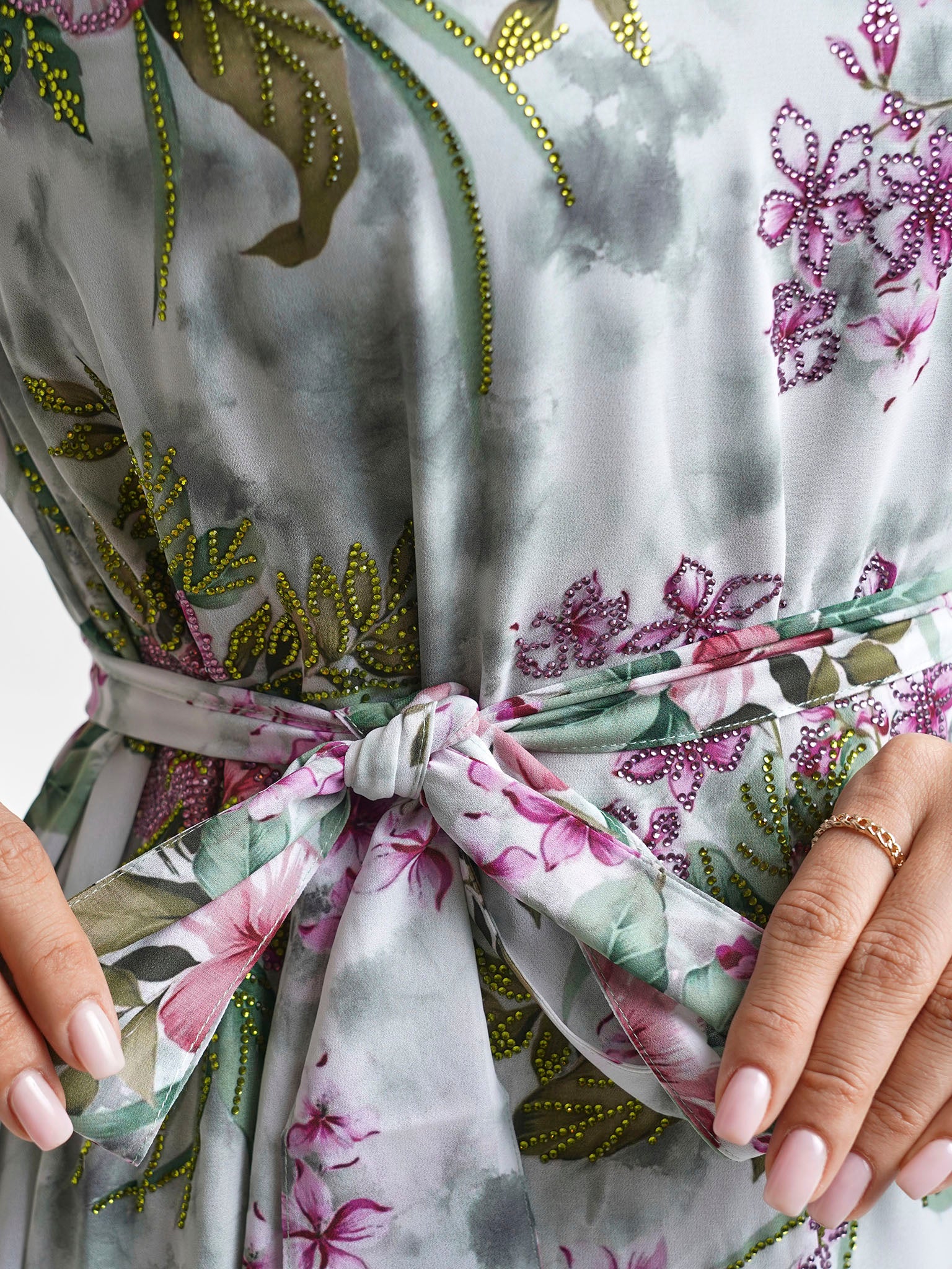Grey Georgette Digital Floral Print Dress (VY02) - Image 6