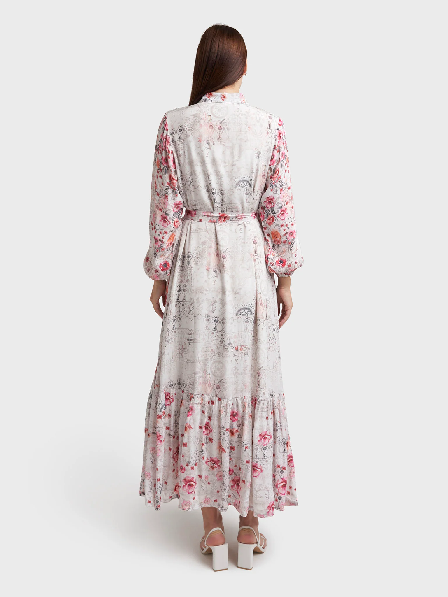 White Viscose Crepe Floral Print Shirt Dress (VDE358) - Image 3