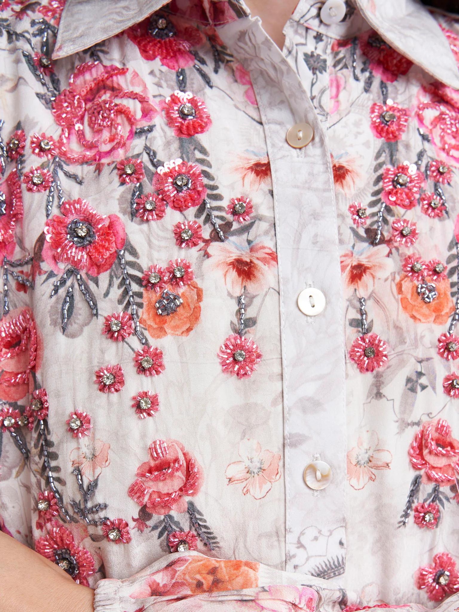 White Viscose Crepe Floral Print Shirt Dress (VDE358) - Image 6