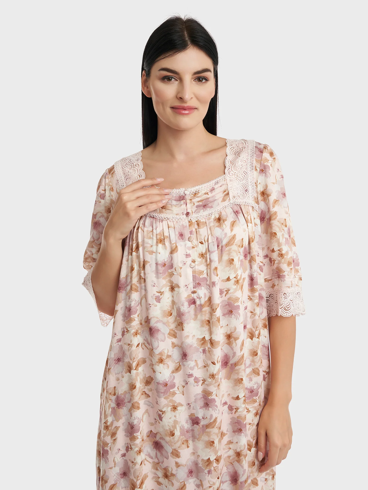 Front Buttoned Printed Viscose Nighty (CNH418)