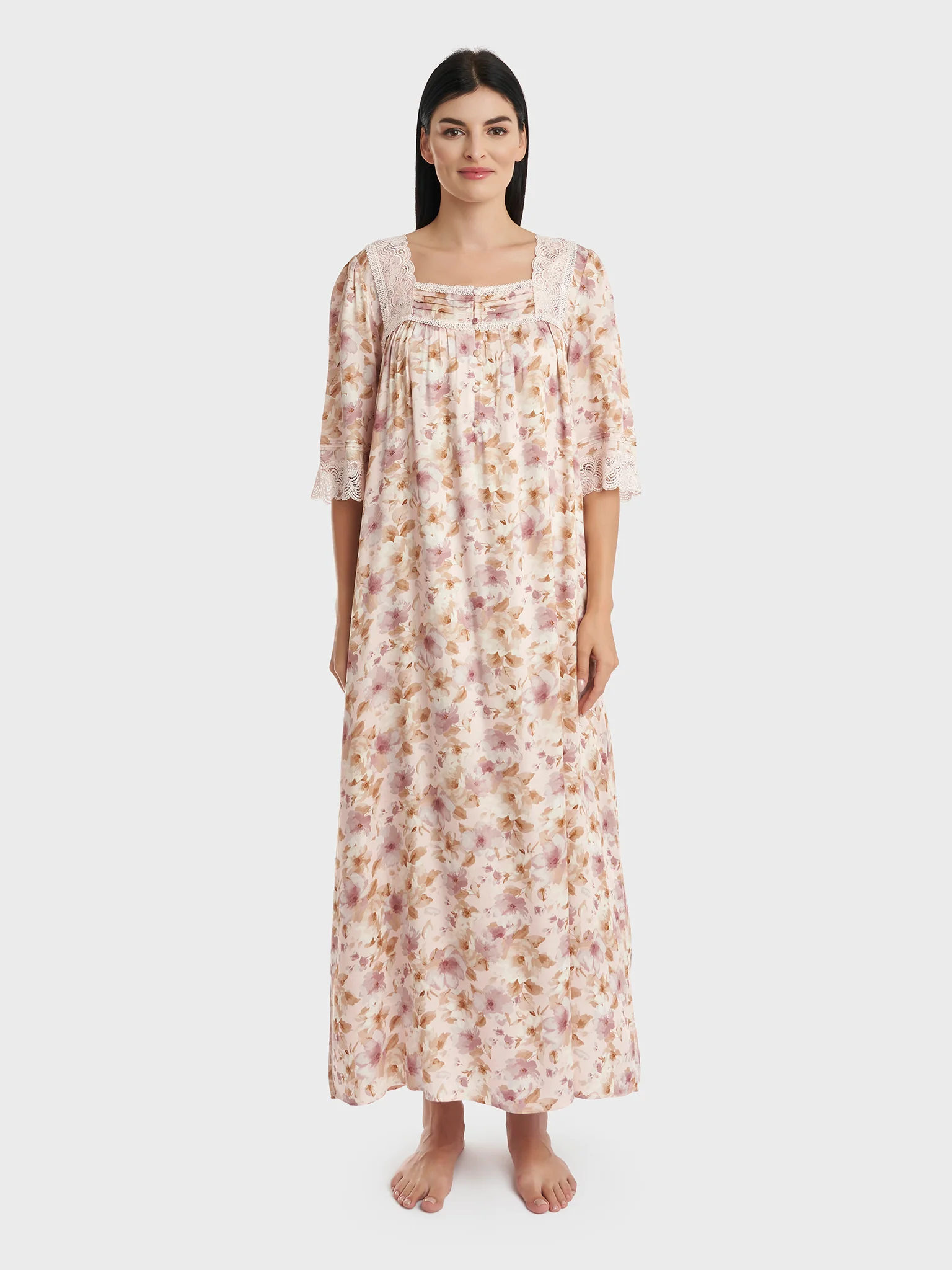 Front Buttoned Printed Viscose Nighty (CNH418) - Image 2