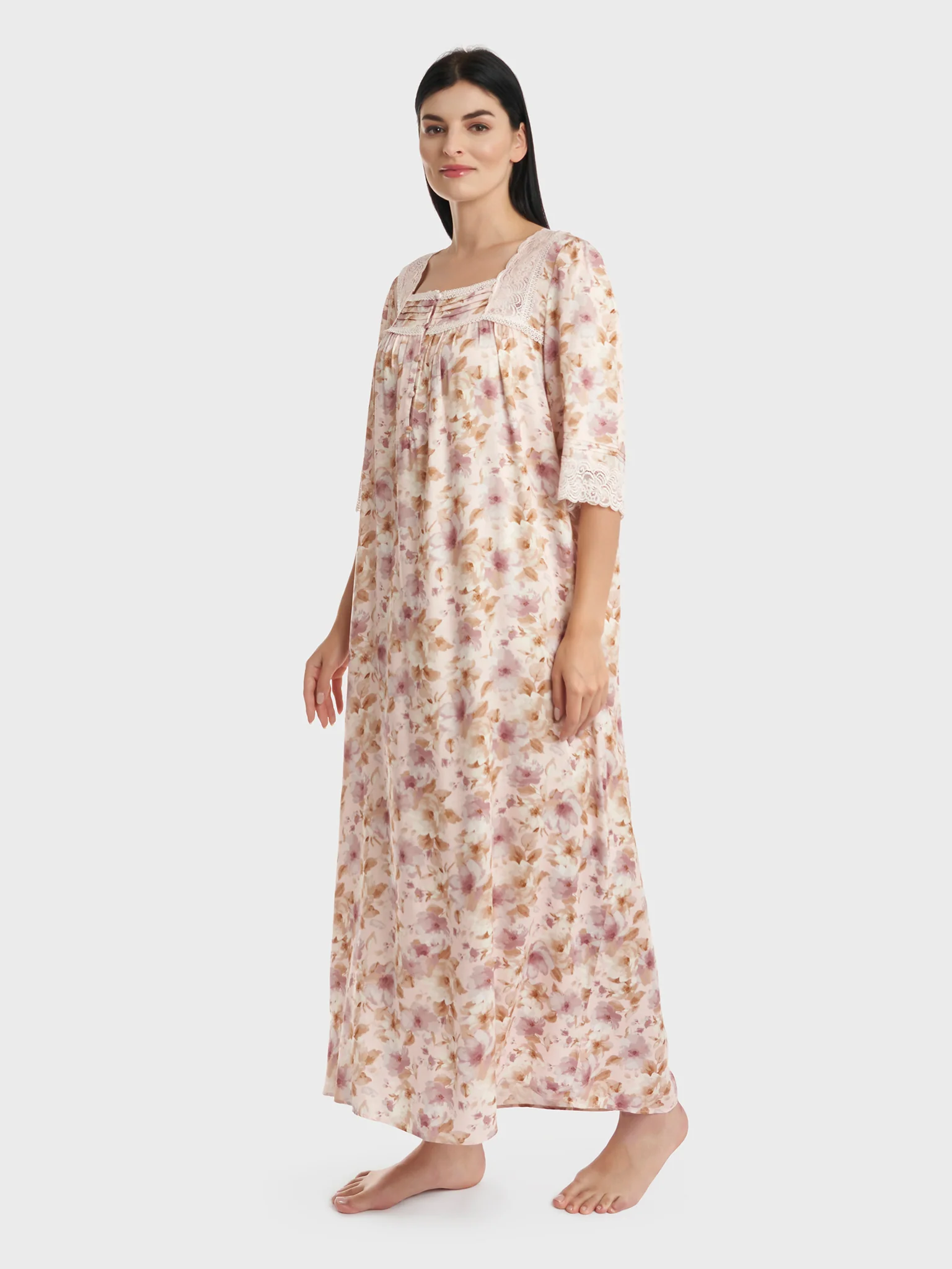 Front Buttoned Printed Viscose Nighty (CNH418) - Image 3