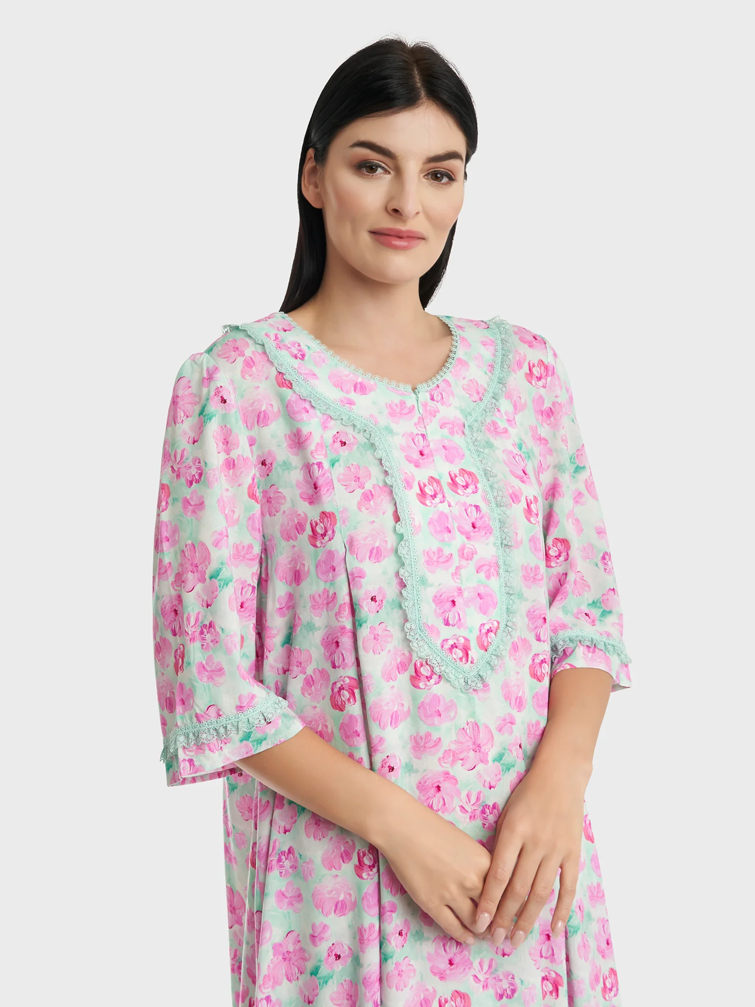 Three Fourth Sleeve Rayon Printed Nighty (CNH429)