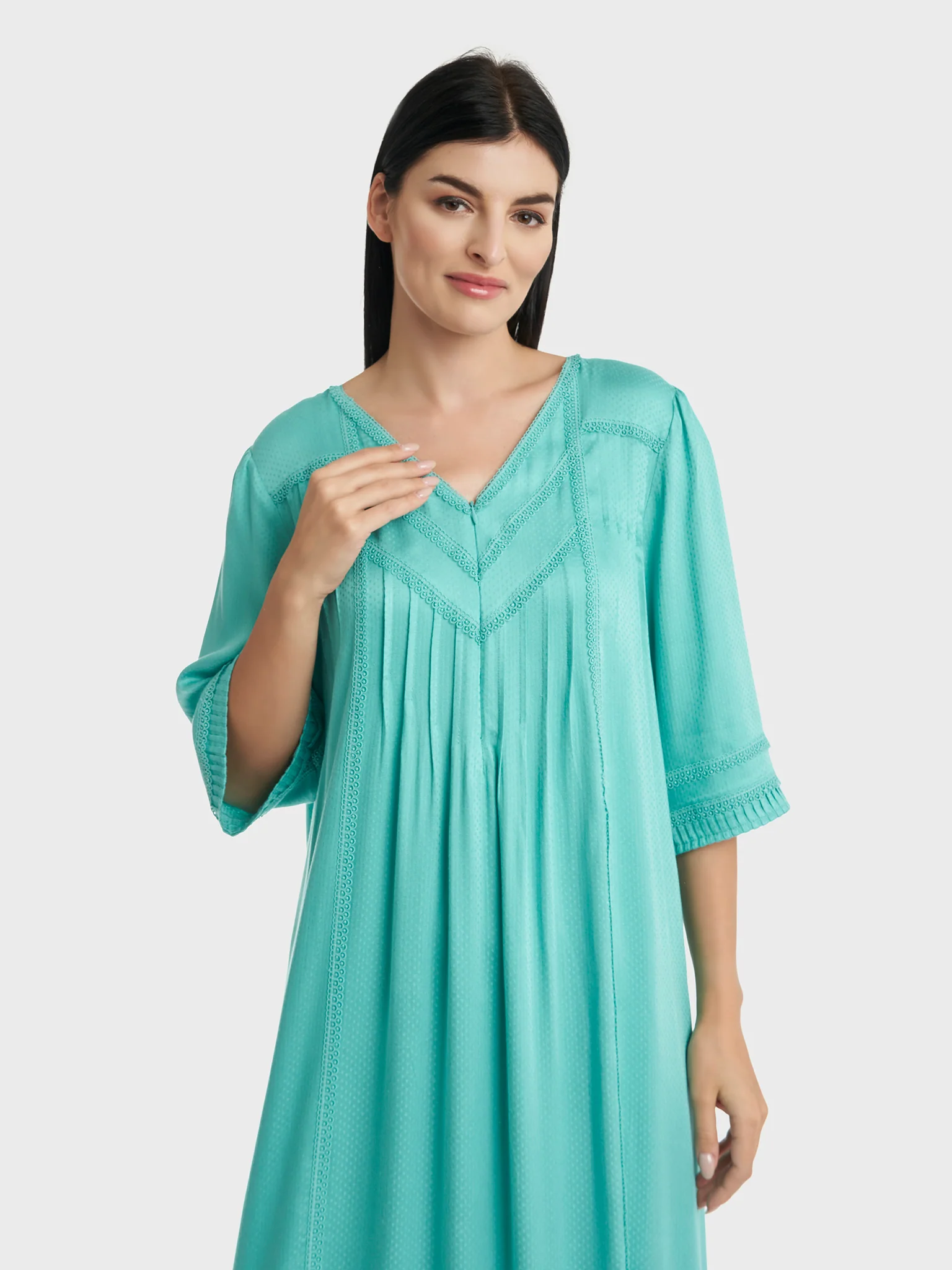 Teal Jacquard Rayon Nightwear (CNH432)