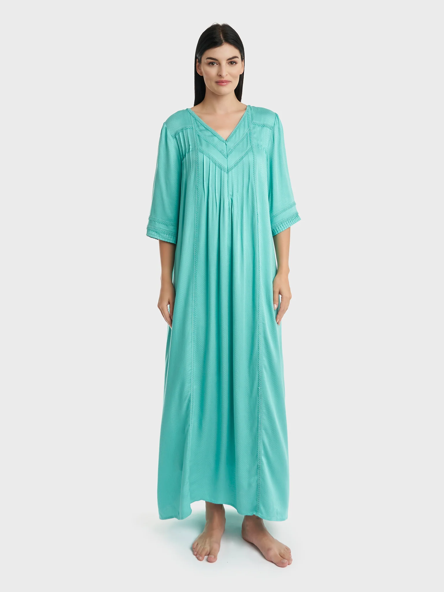 Teal Jacquard Rayon Nightwear (CNH432) - Image 2