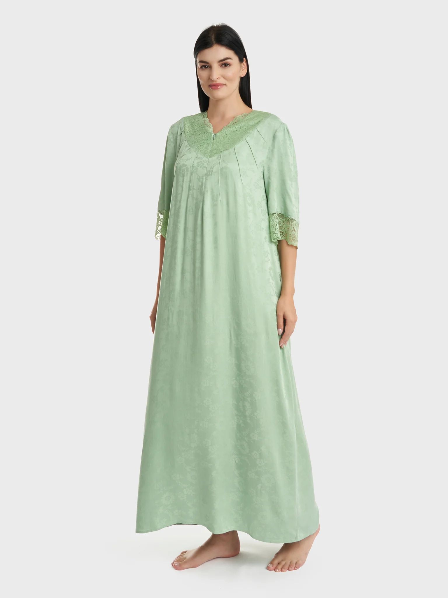 Dusty Green Jacquard Rayon Nightwear (CNH434) - Image 3