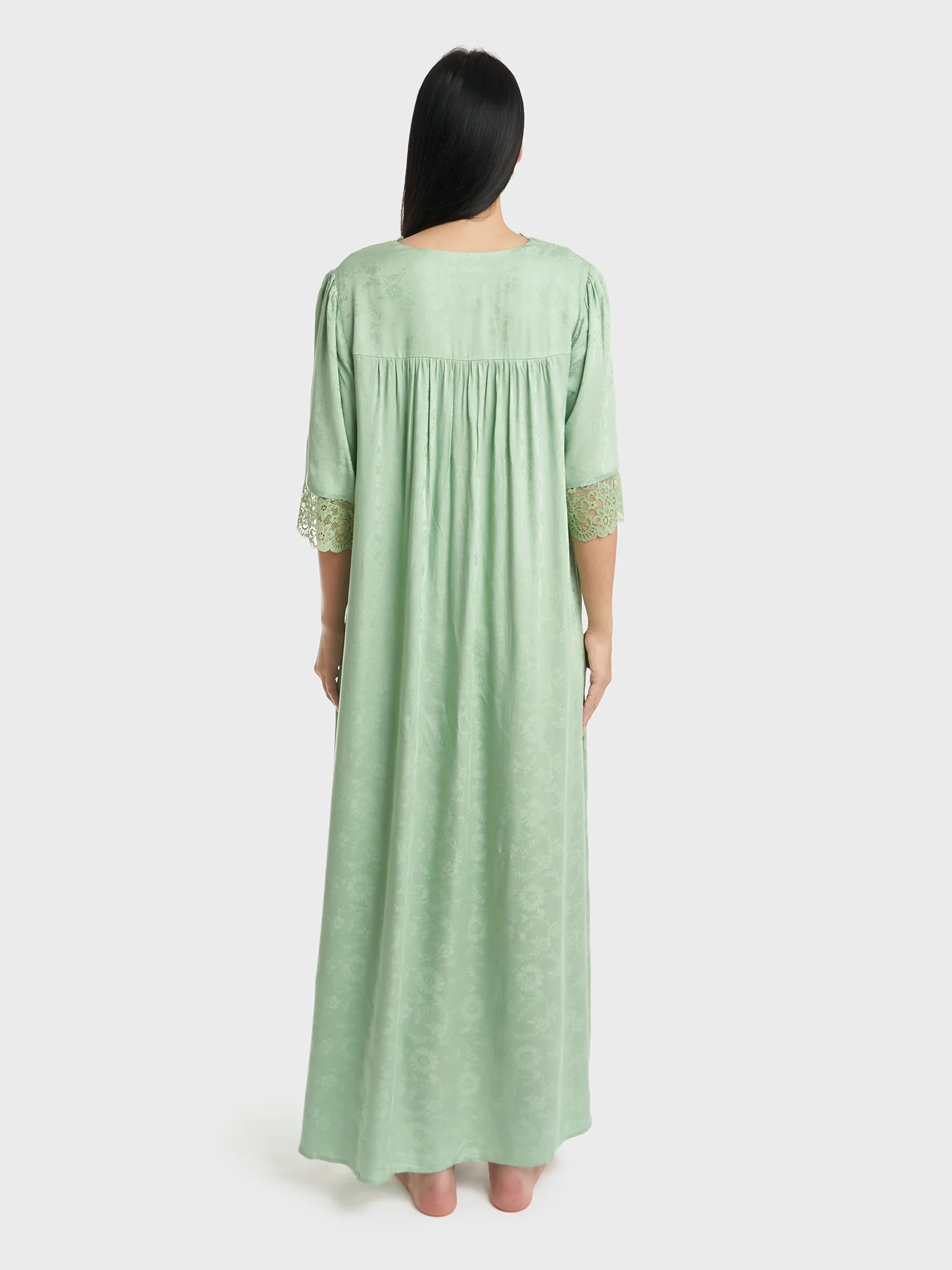 Dusty Green Jacquard Rayon Nightwear (CNH434) - Image 4