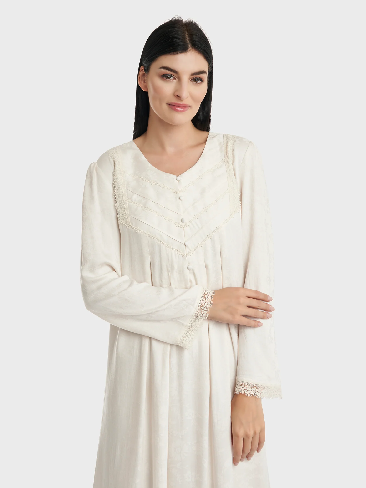 Jacquard Rayon OffWhite Nightwear (CNH435)