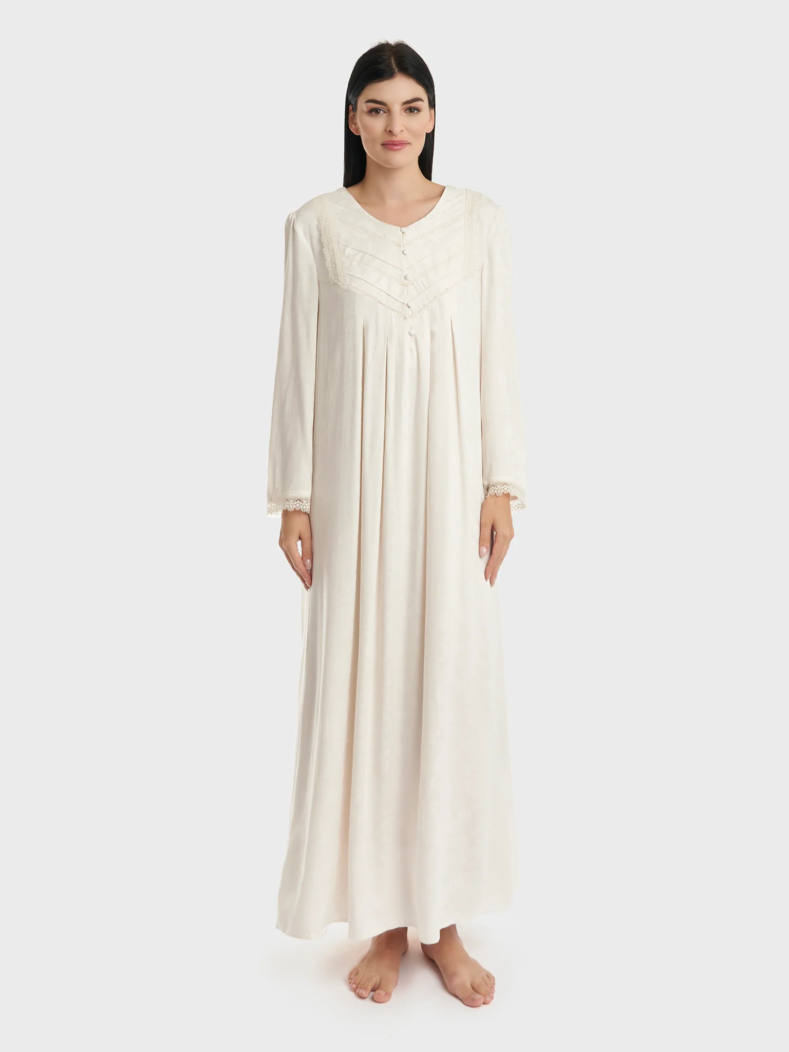 Jacquard Rayon OffWhite Nightwear (CNH435) - Image 2