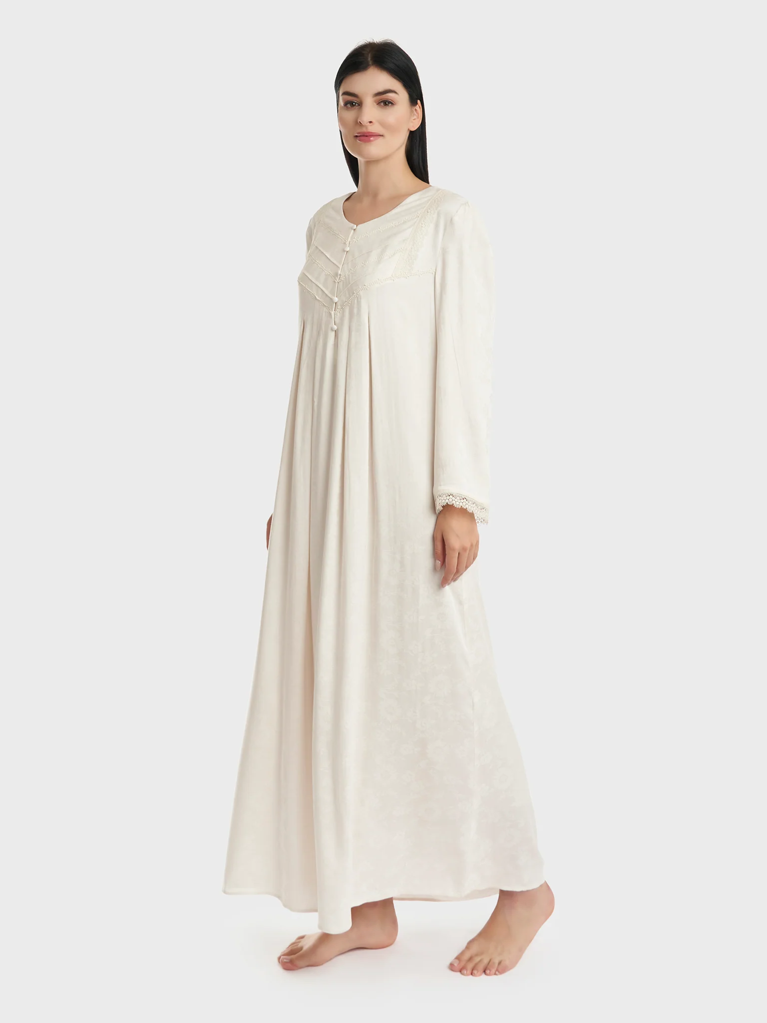 Jacquard Rayon OffWhite Nightwear (CNH435) - Image 3