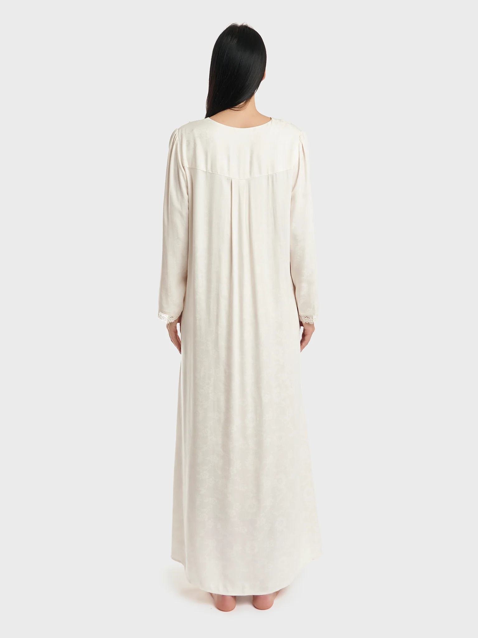 Jacquard Rayon OffWhite Nightwear (CNH435) - Image 4
