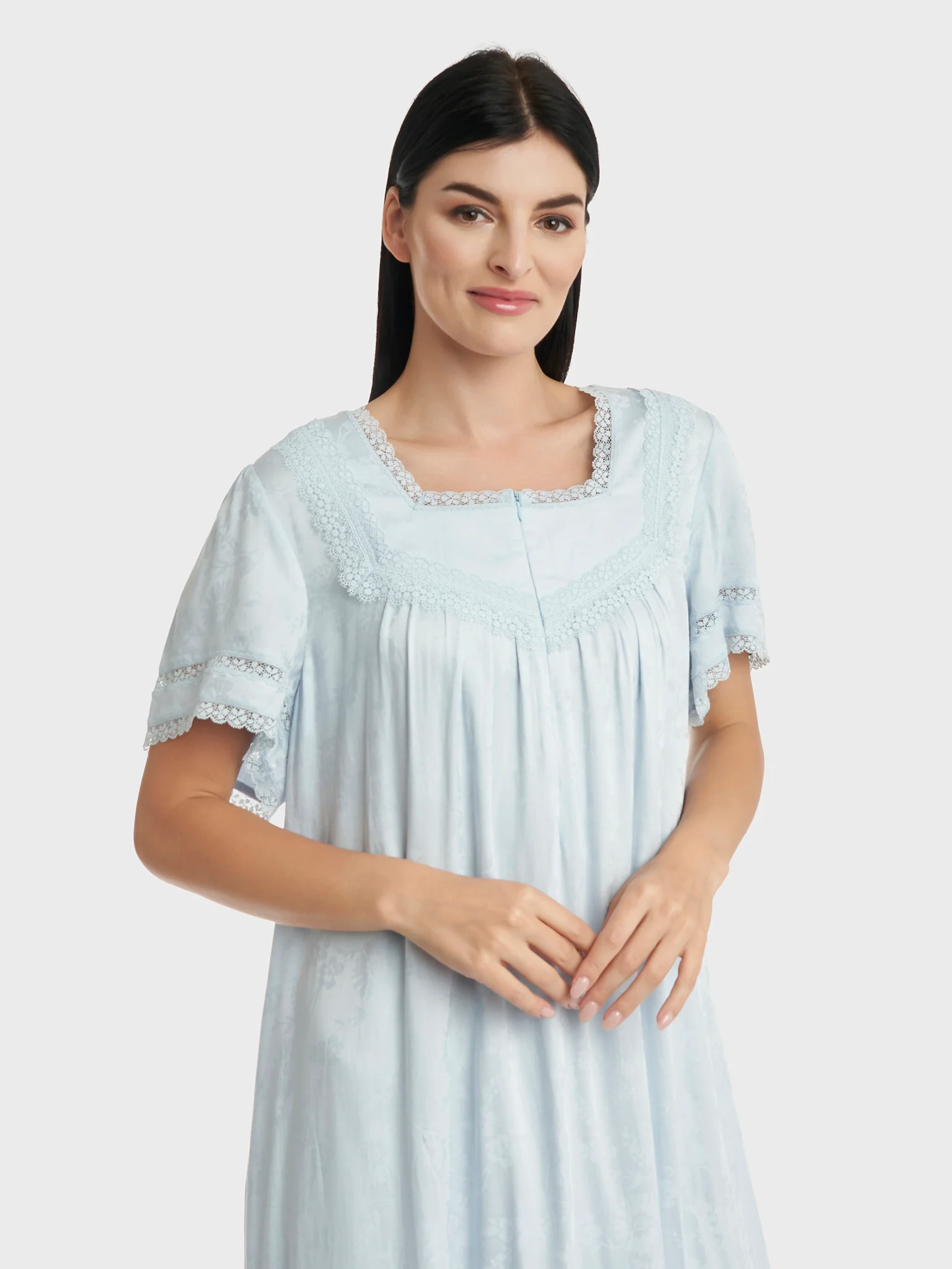 Sky Blue Jacquard Rayon Nightwear (CNH436)