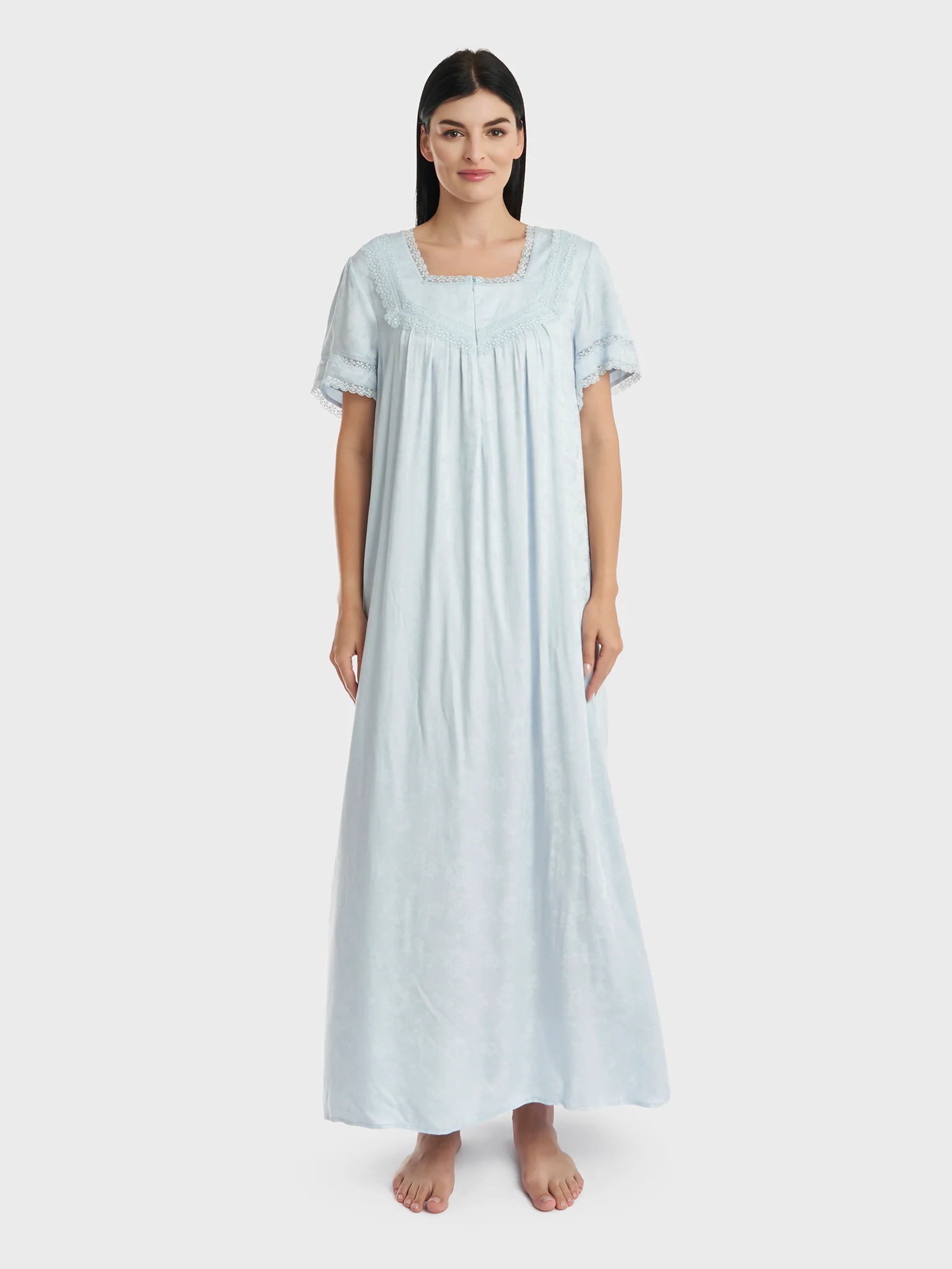 Sky Blue Jacquard Rayon Nightwear (CNH436) - Image 2