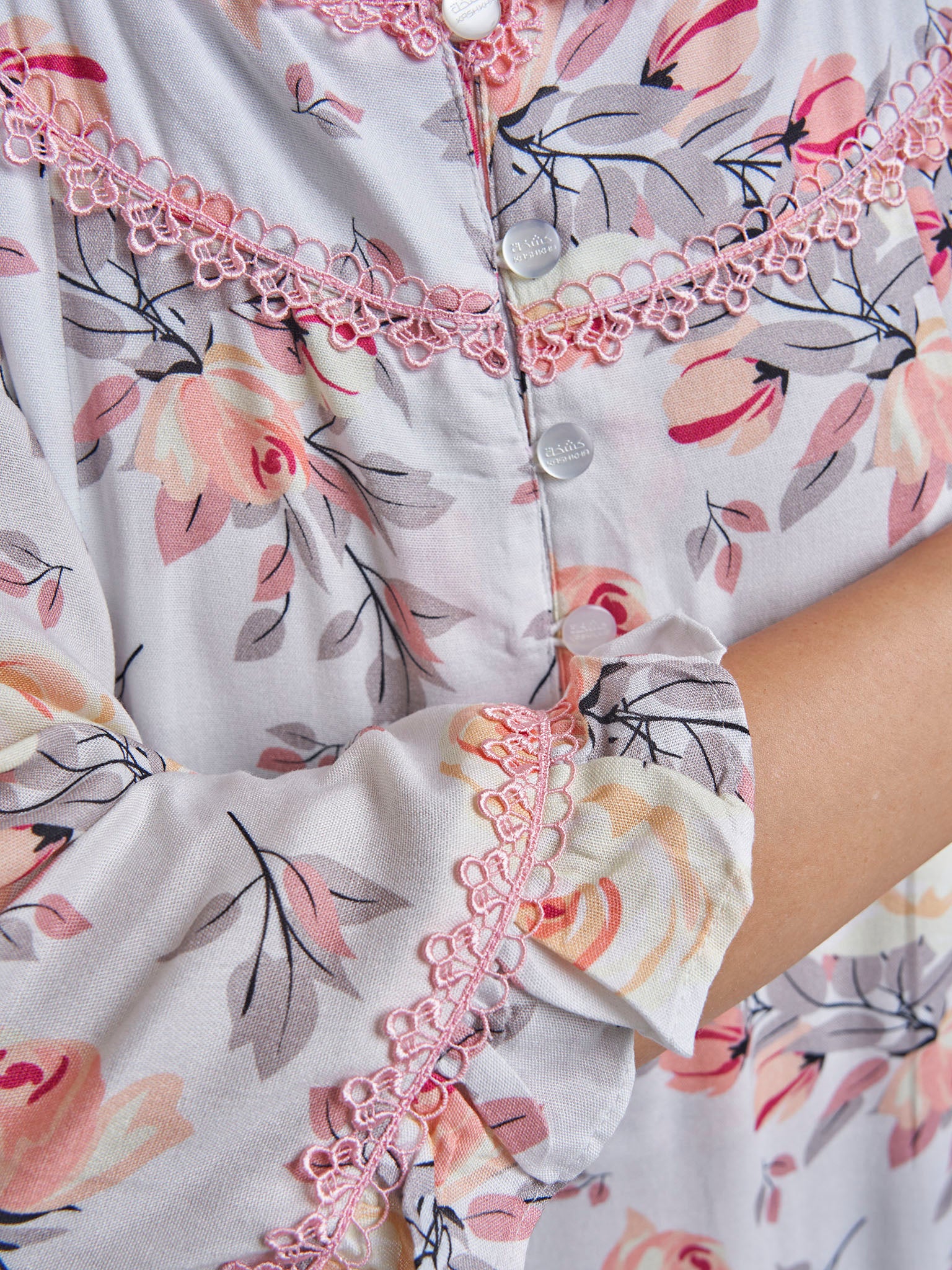 White Rayon Floral Print Long Nightwear Dress (REM2861) - Image 5