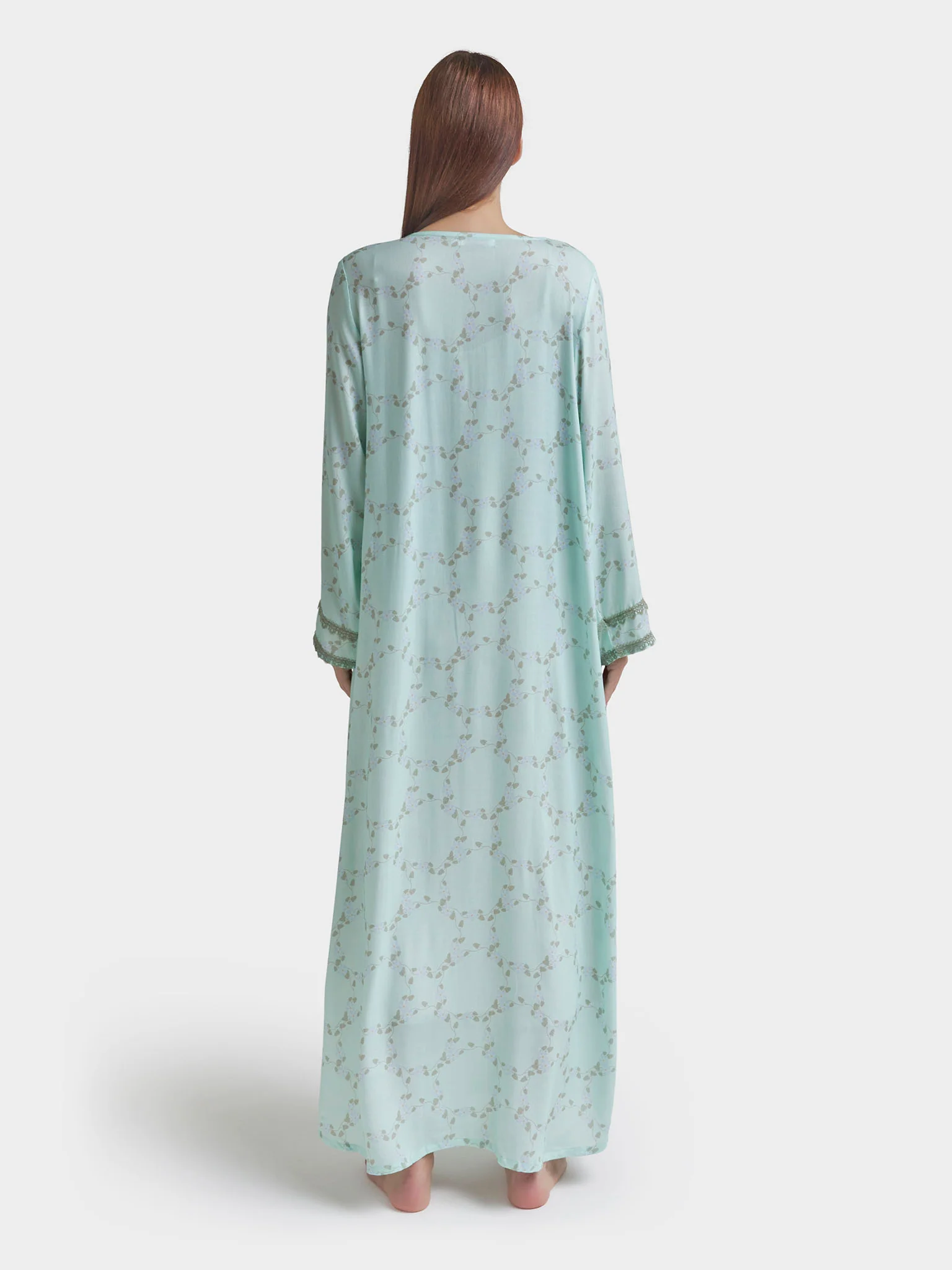 Mint Green Rayon Vine Print Long Nightwear Dress (VPN52) - Image 4