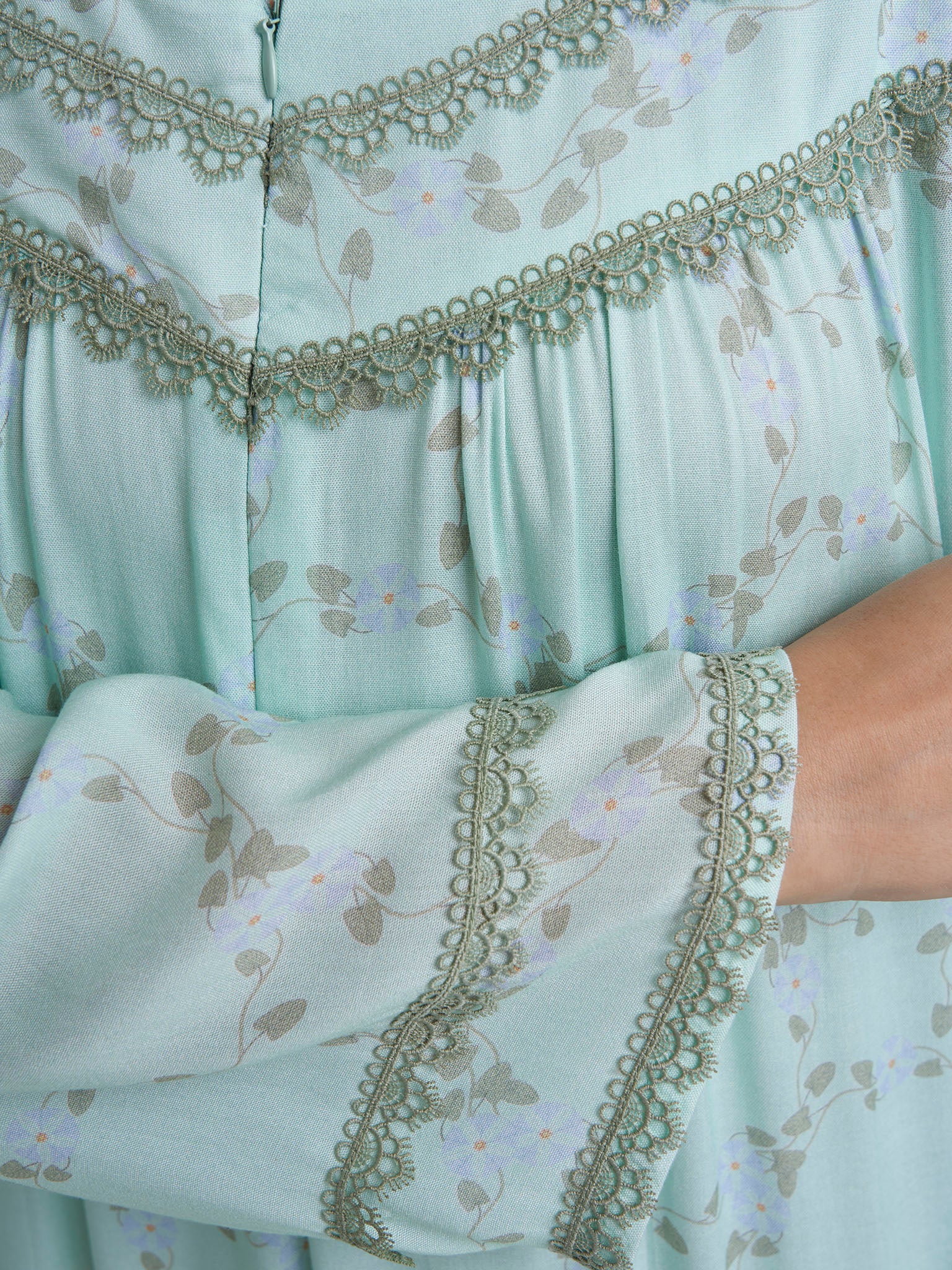 Mint Green Rayon Vine Print Long Nightwear Dress (VPN52) - Image 5