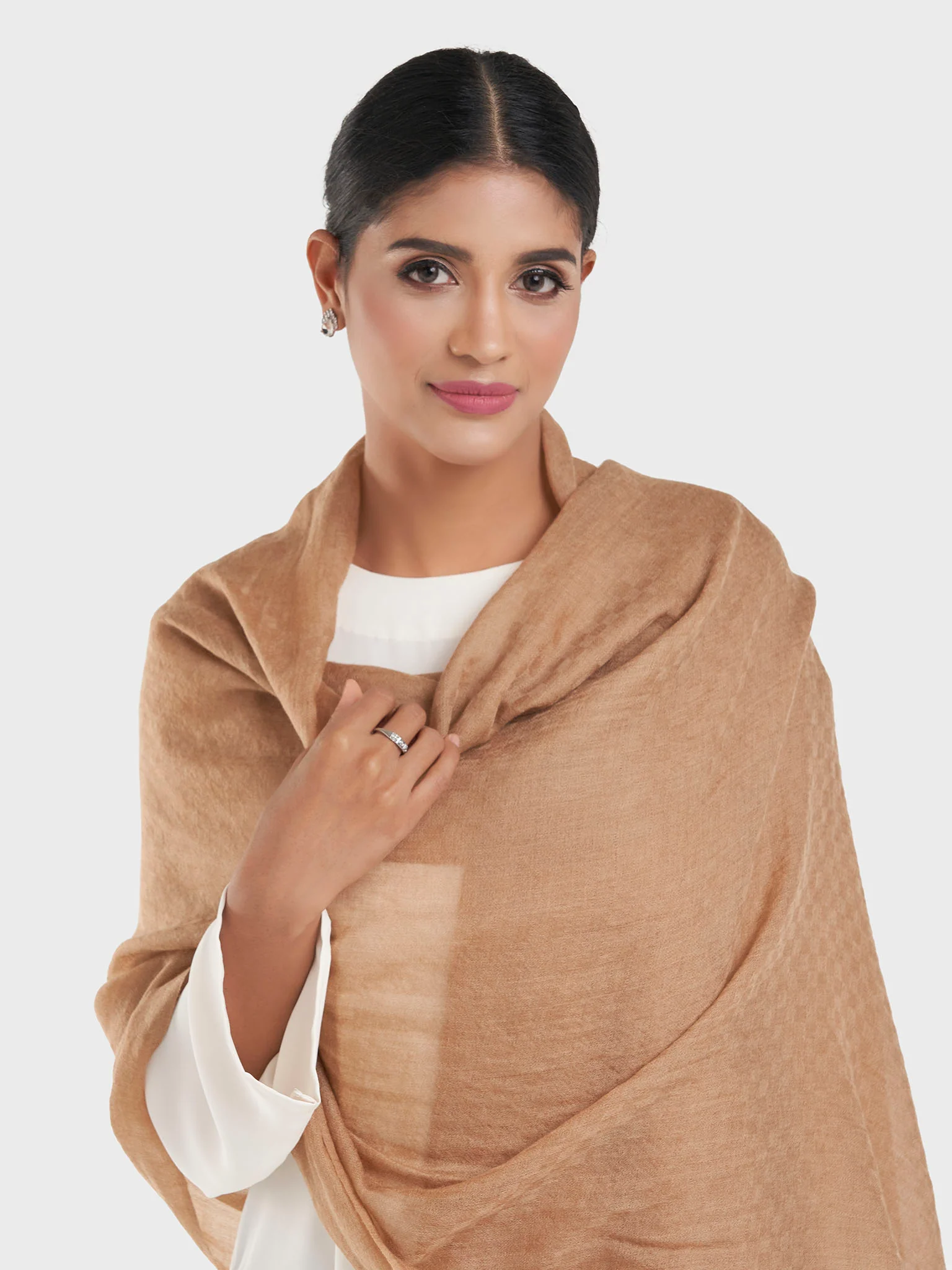 Premium Jacquard Checks Camel Wool Shawl (CNCMLWL8)