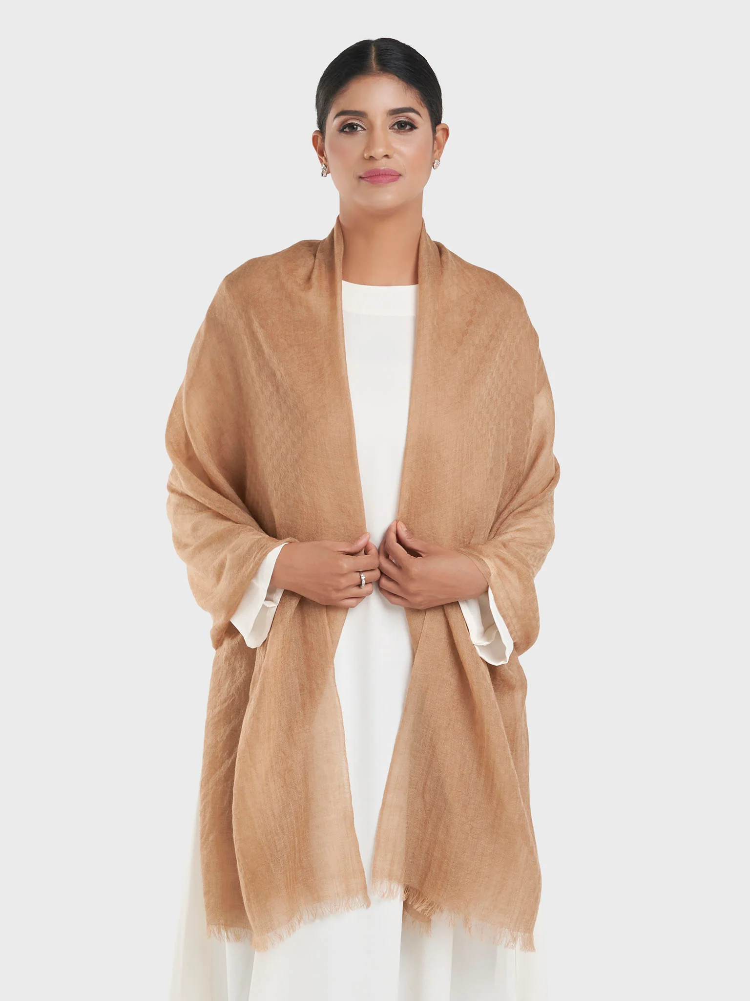 Premium Jacquard Checks Camel Wool Shawl (CNCMLWL8) - Image 2