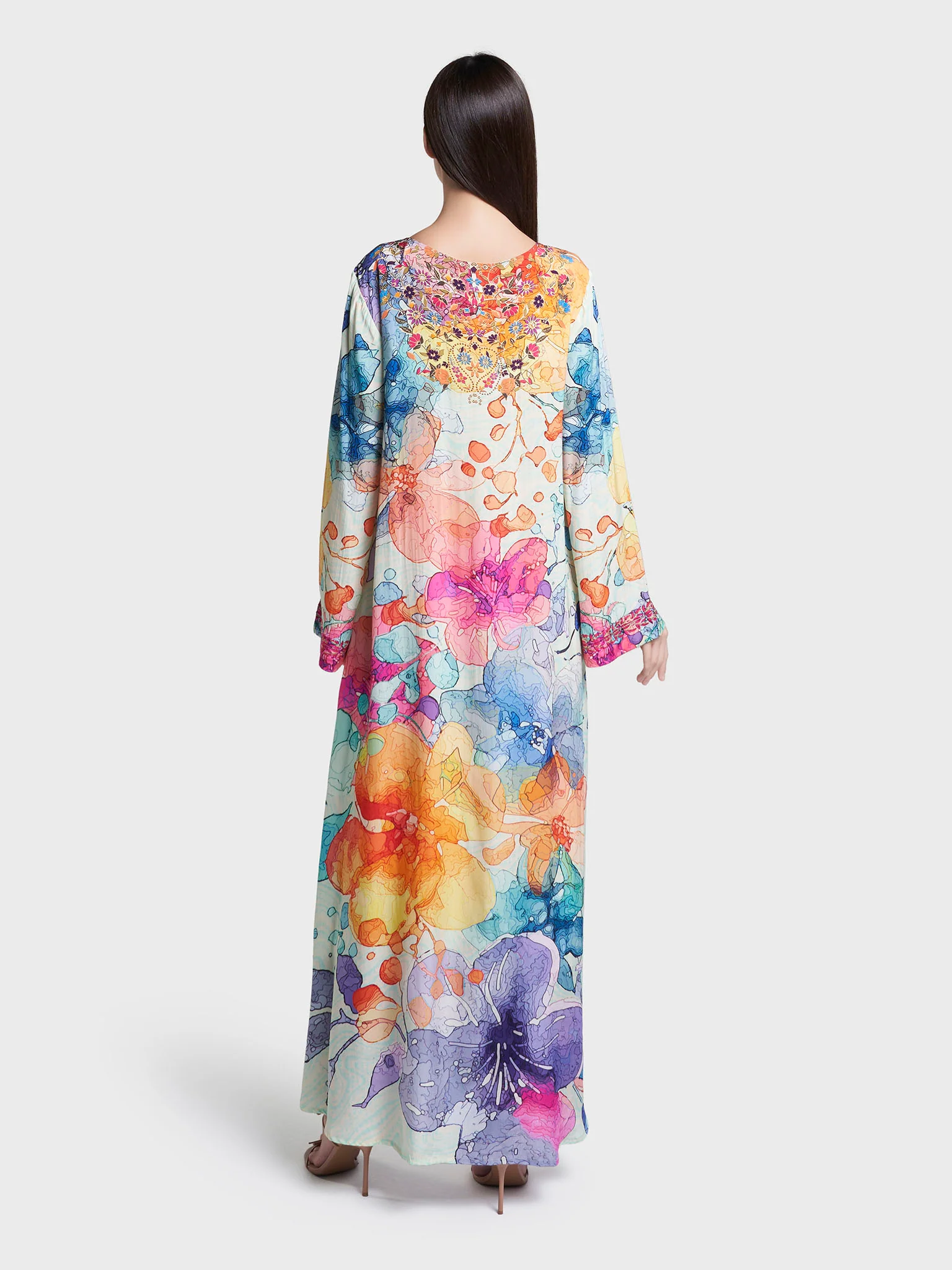 Multi Floral Print Stone Work Viscose Crepe Jalabiya (VDC139) - Image 4
