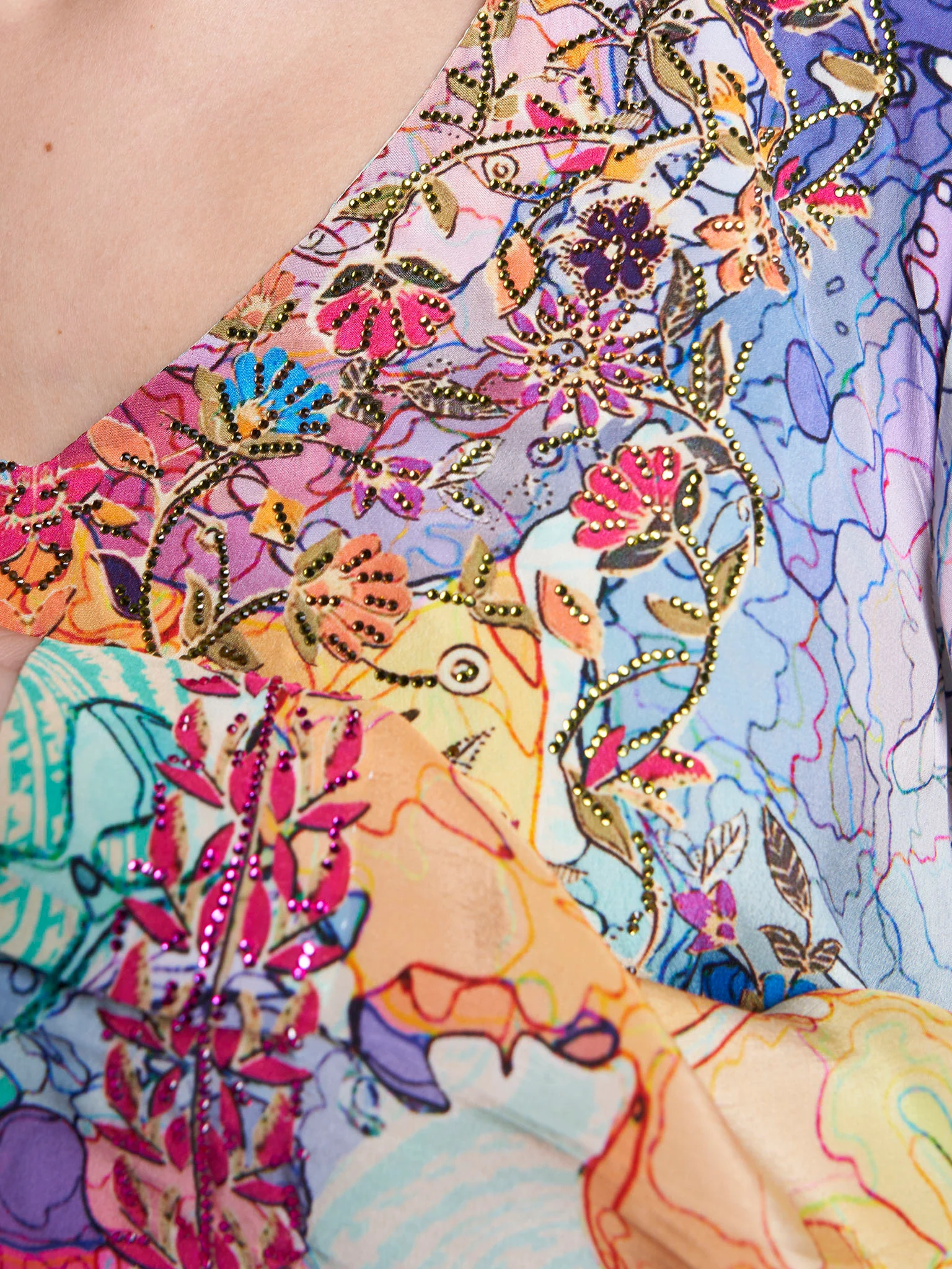 Multi Floral Print Stone Work Viscose Crepe Jalabiya (VDC139) - Image 5